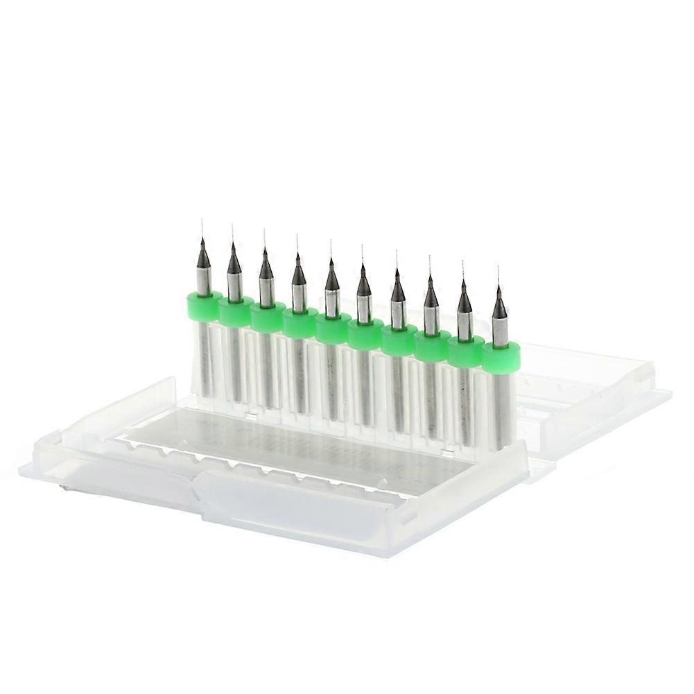 New 10Pc 0.2mm Tip 1/8" Shank Spiral Flute Tungsten Carbide Micro PCB Drill Bits Green