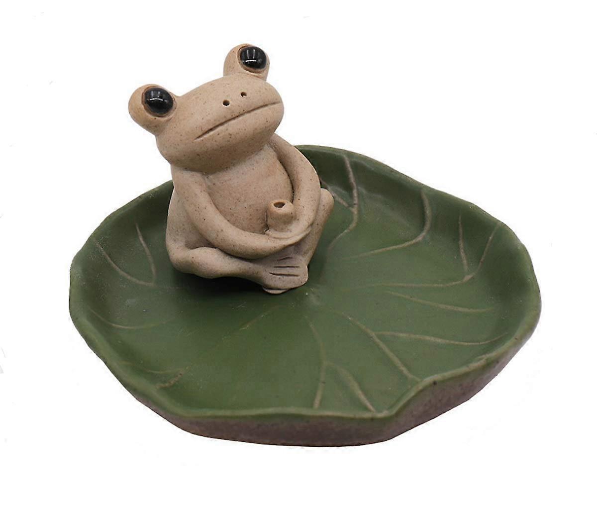 Handmade Ceramic Mini Frog Incense Burner Holder with Lotus Leaf Tray - Cute Animal Home Decor, Small Size, Unique Design