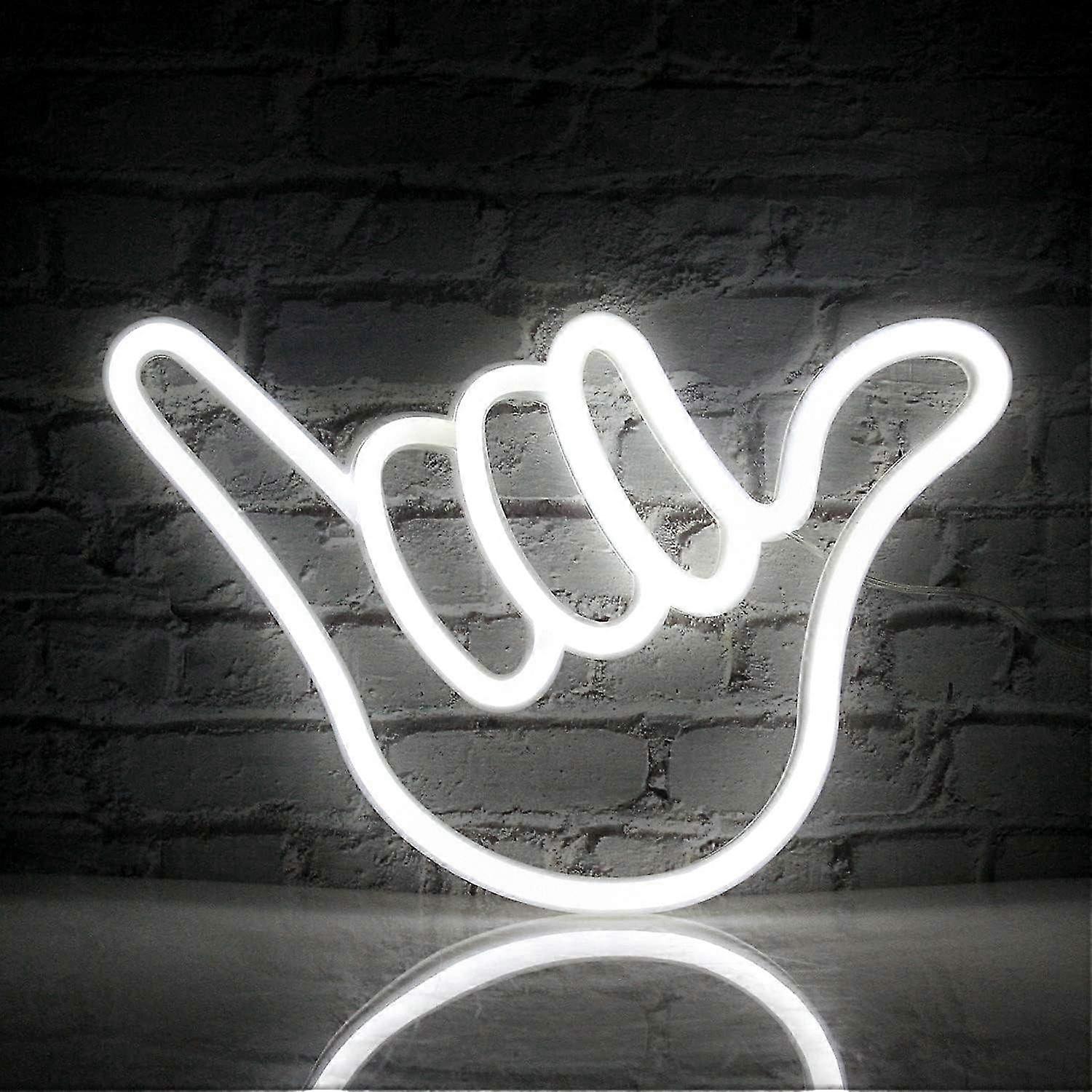 White Hand Gesture Neon Light Sign - Perfect for Bedroom, Bar, or Home Decor.