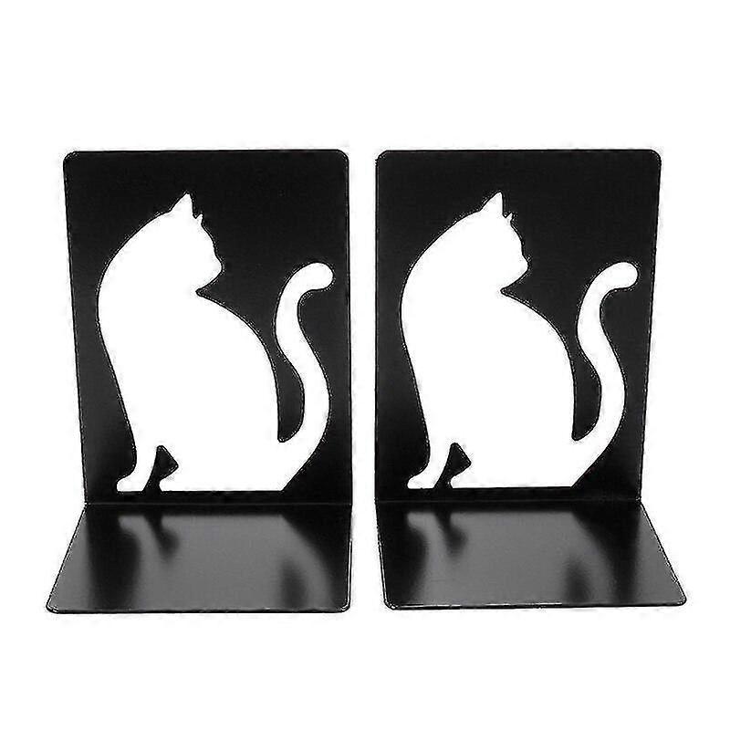 Stylish Metal Book Stands - 2 Pcs Decorative File Organizer for Home Office & Student Desk - Cat Design