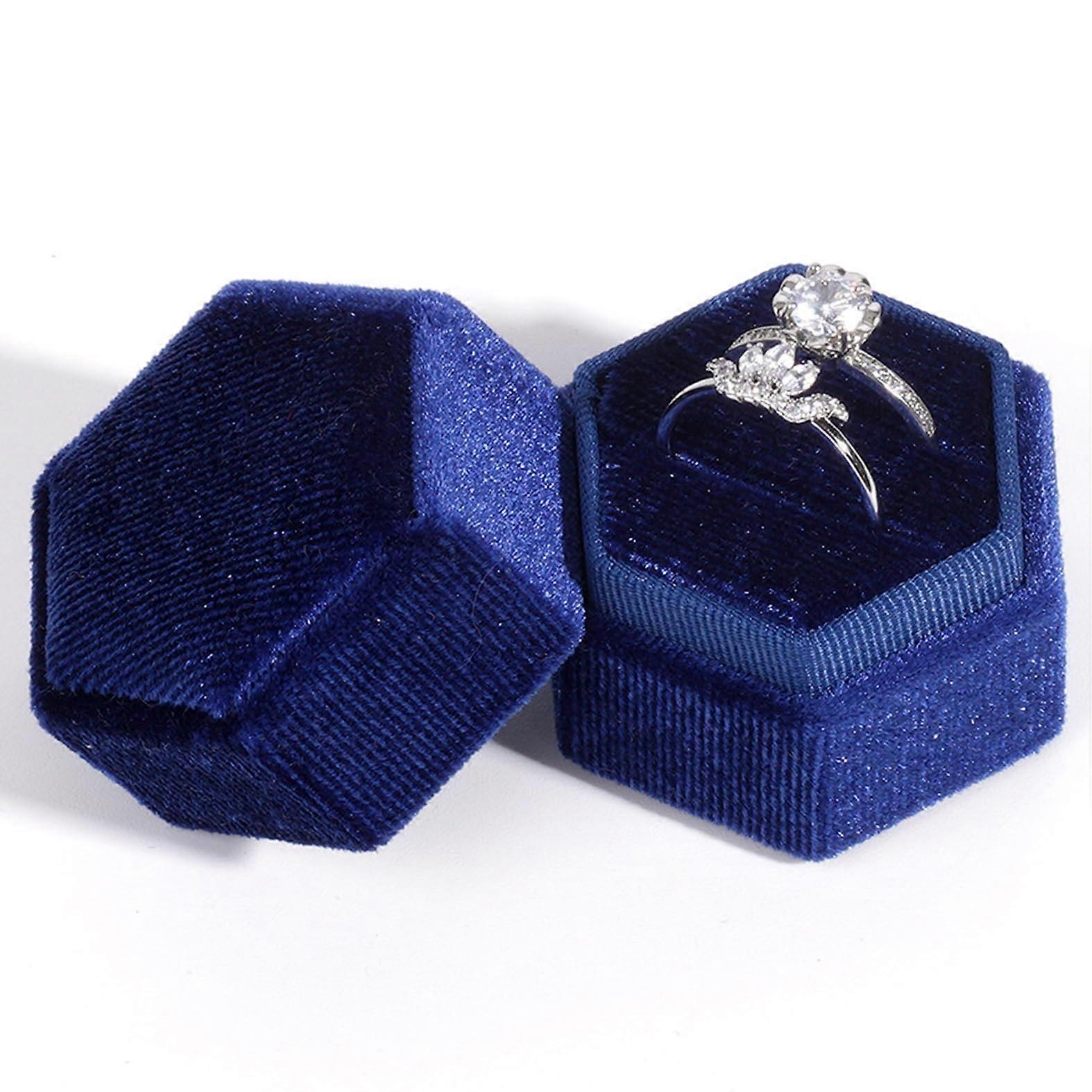 Velvet Dual Ring Box, Hexagonal Premium Vintage Jewelry Case for 2 Rings, Elegant Gift Storage Solution