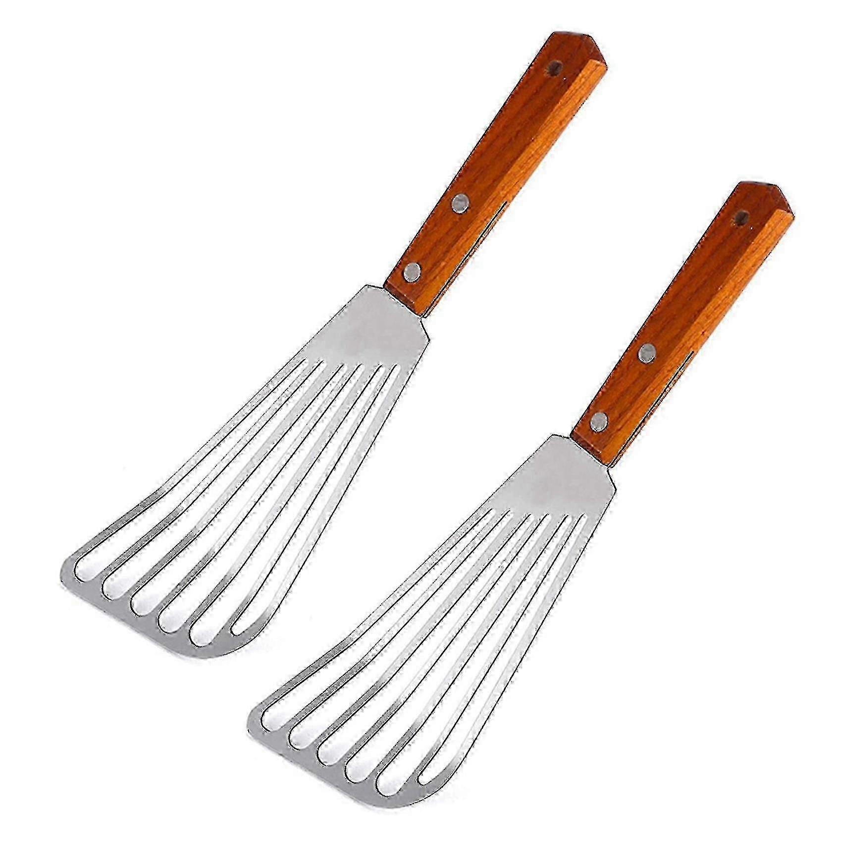 2x Espátula de Peixe de Aço Inoxidável, Espátula de Peixe com Cabo de Madeira, Espátula de Fenda, Espátula de Cozinha F SZRH A-G