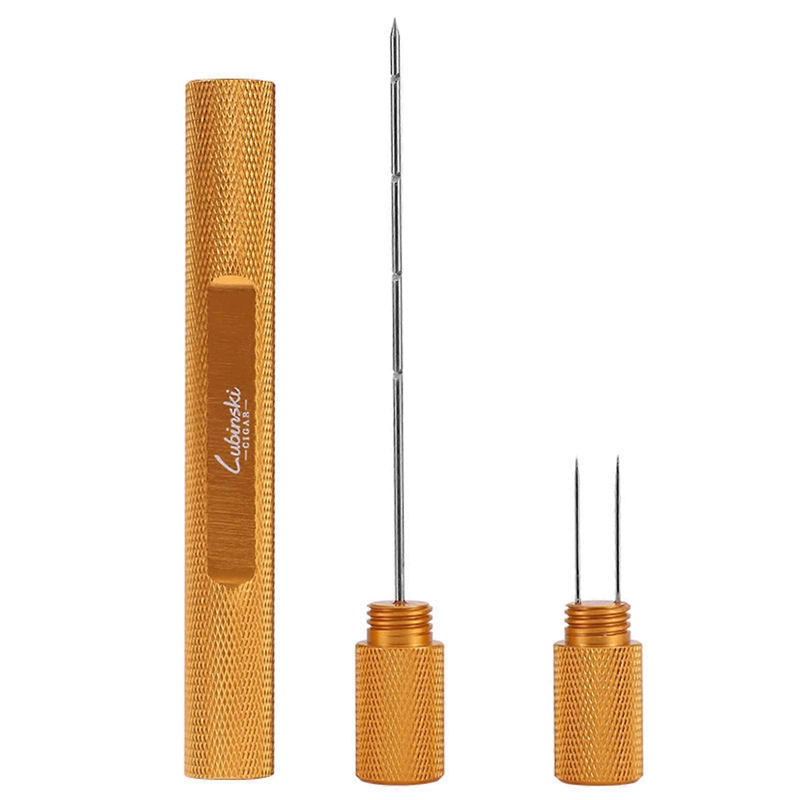 2 in 1 Cigar Multitool Dual Size Cigar Punch with Cigar Draw Enhancer Tool  Nubber Cigar Needle Cutter RustProof Gift Gold