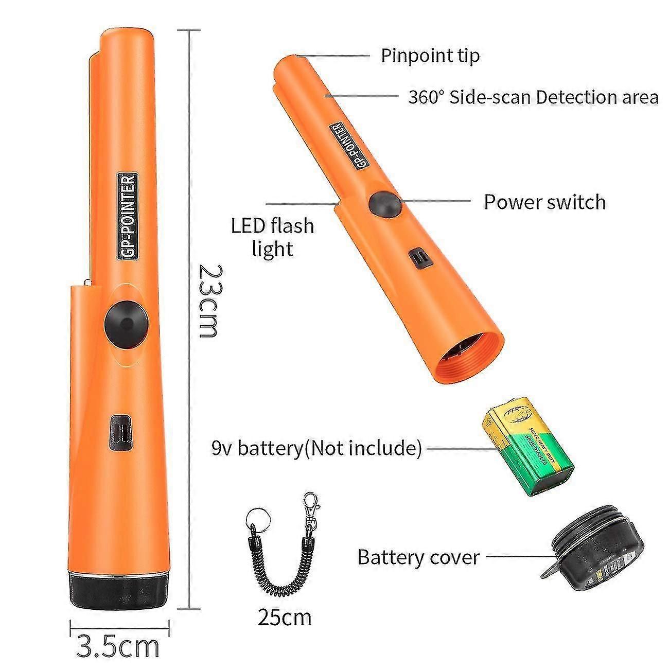Détecteur de métaux portable 360 Détection latérale avec led Pinpoint Metal Finder Scanner