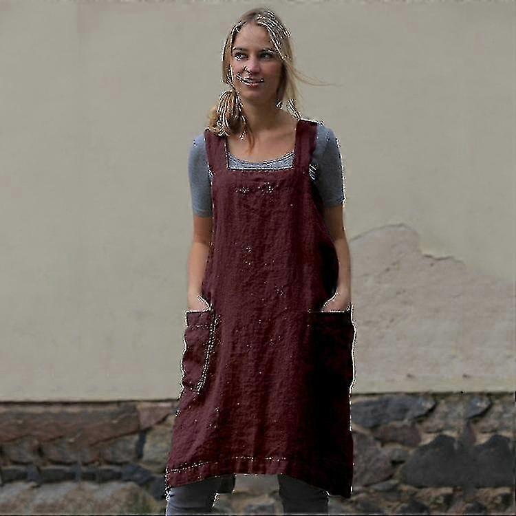 Casual Women's Apron - Linen Cross Back & Functional Pockets