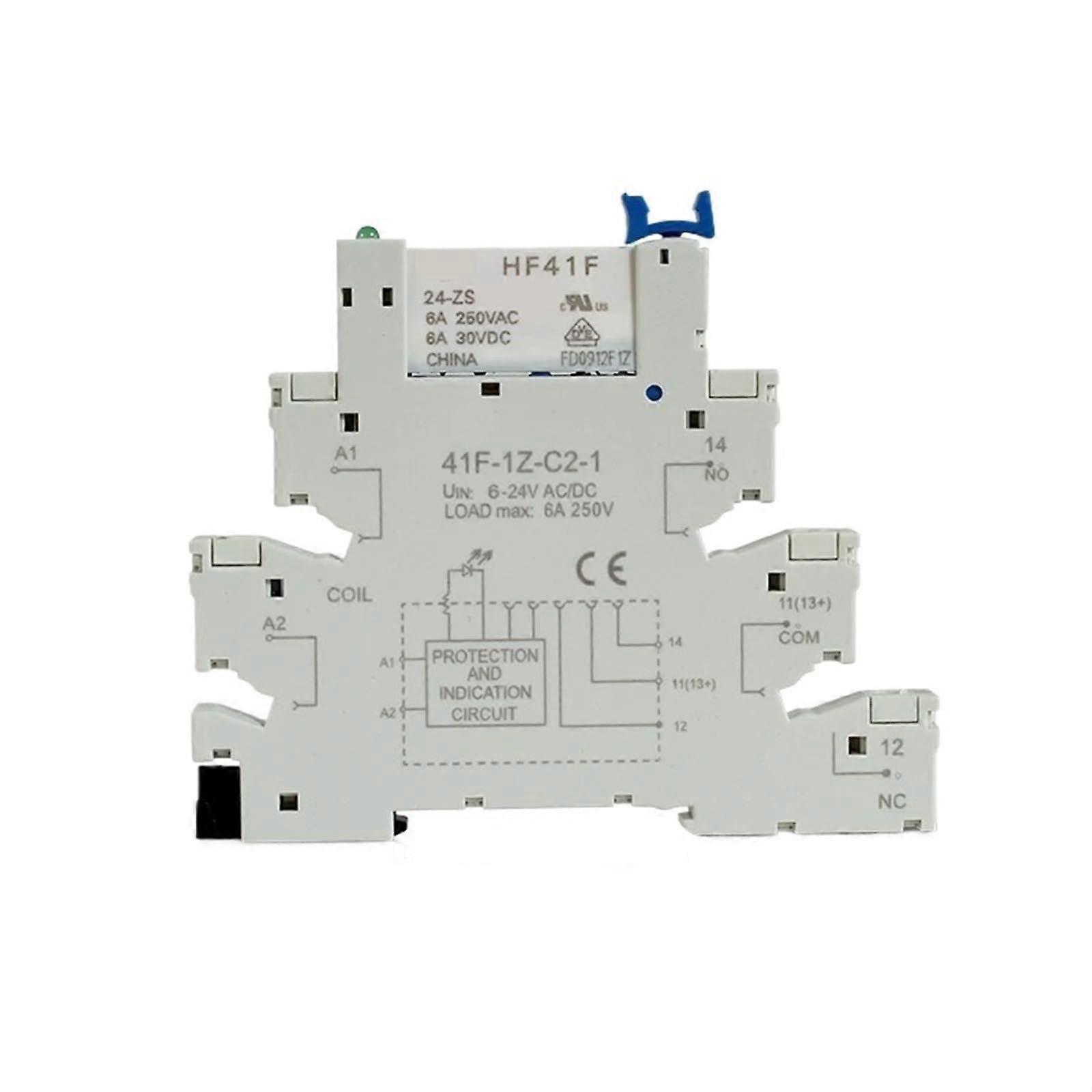 5PCS 10PCS Din Rail Slim Relay Module 41F1ZC21 Integrated PCB Mount Power Relay Relay Holder 12V 24V ACDC Relay Socket 6.2mm(Coil 12VDCAC 10Pcs01)