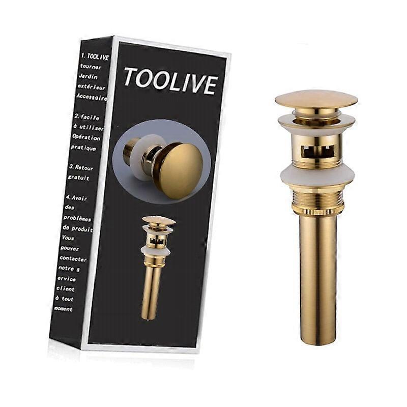 Gold Brushed Brass Bathroom Sink Sink Drain, Modern Press and Click Ratchet Stopper with Overflow Sl 2024 Linzero SZRH