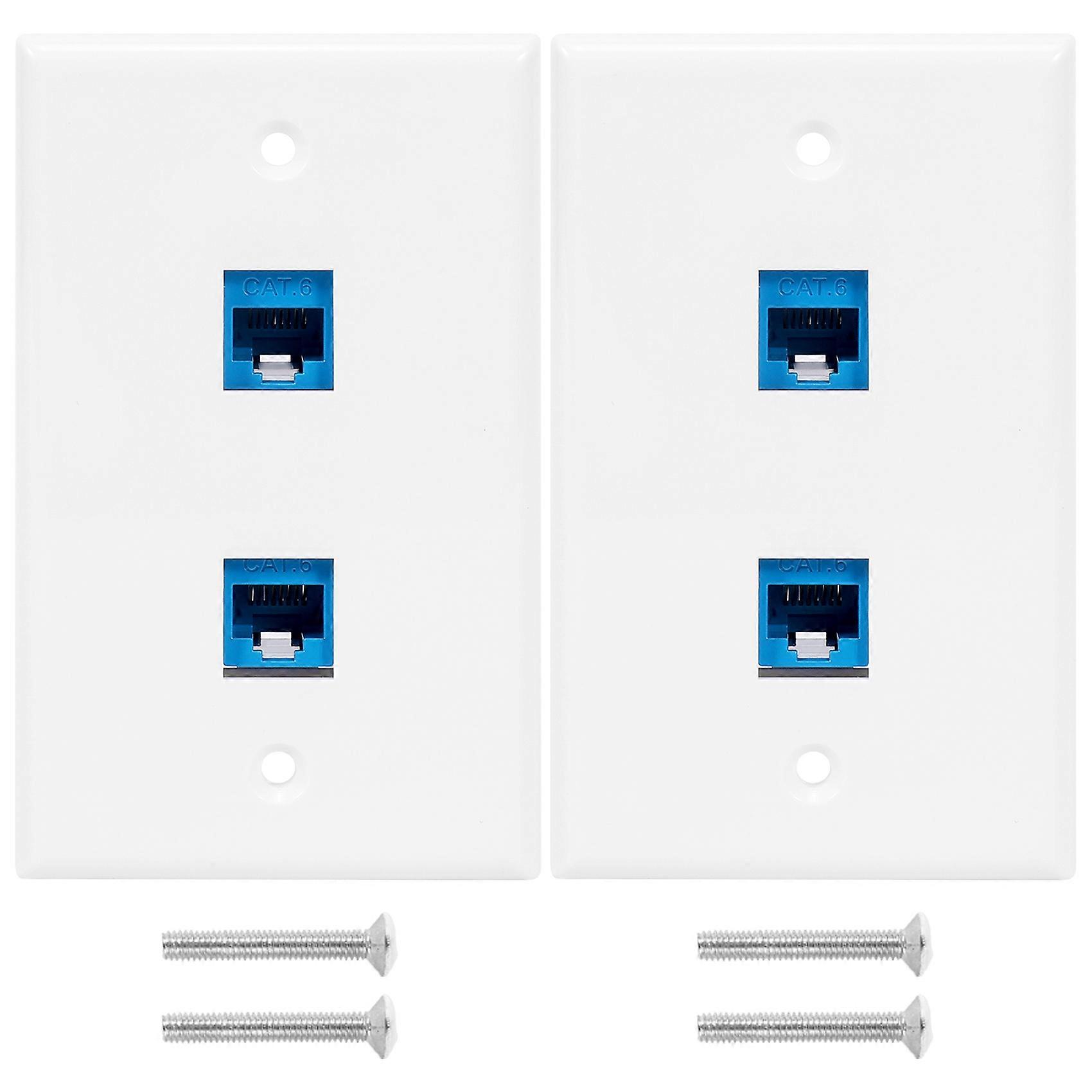 2-Pack 2 Port Ethernet Wall Plate, RJ45 Cat6 Female to Female Jack Inline Coupler Face Plates, 2-Por
