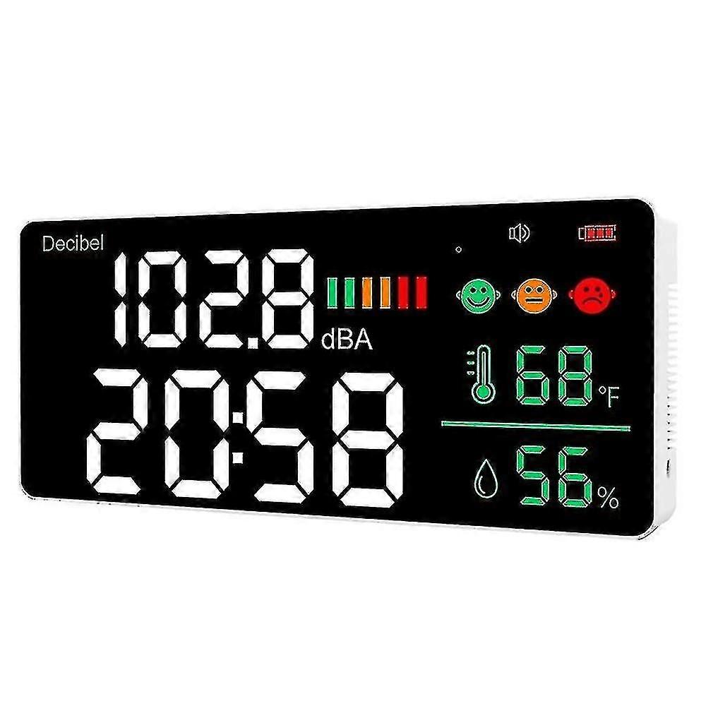 Decibel Meter Wall Hanging Sound Level Meter 30-130db Range 11 Inch Led Display Noise Time Temperat