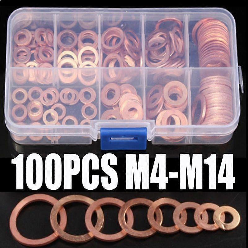 100PCS M4-M14 Copper Gasket Nut & Bolt Sets Fastener Screw Washers Sets