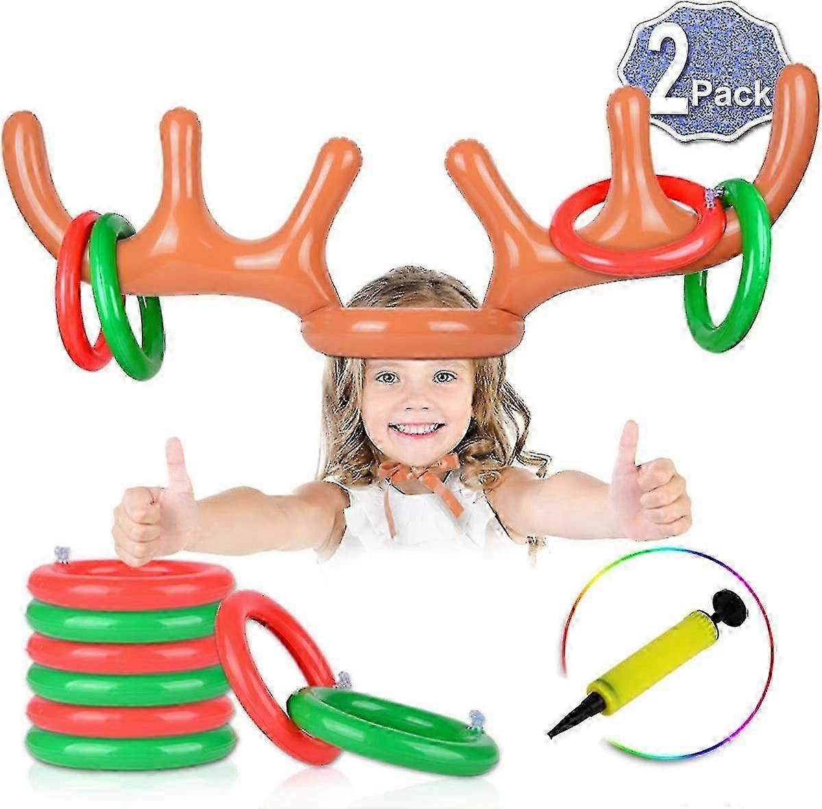 2 Set Inflatable Reindeer Antler Game With Rings, Christmas Party Game Headband Inflatable Toys For Kids