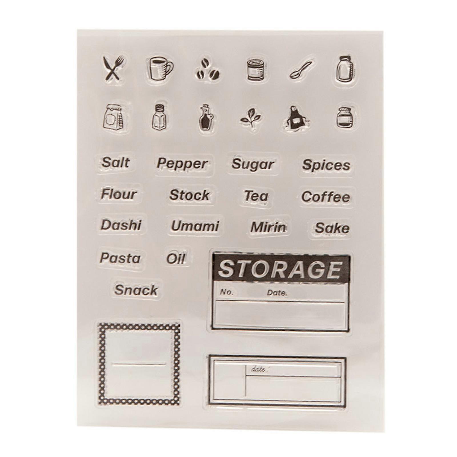 Condiment Label Clear Silicone Stamper, Background Decoration Clear Stampers with Daily Necessities Words Pattern