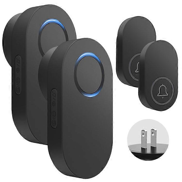 ML008-B-22US 60 Melodies Wireless Self-Powered Doorbell Ring US Plug / Black, 2 Transmitter + 2 Receiver
