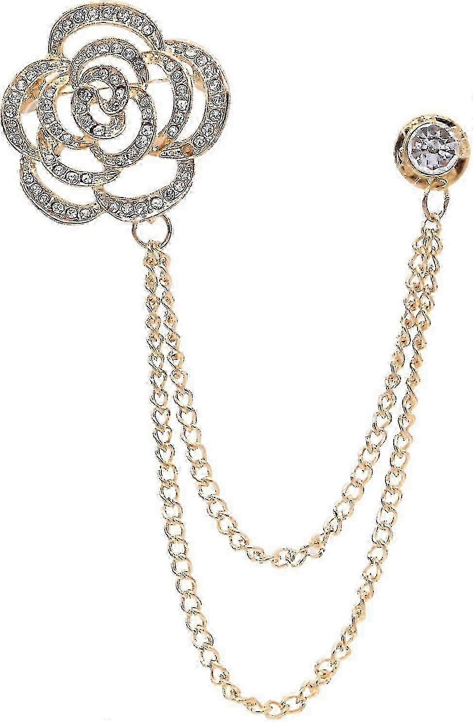 ゴールドシルバーメッキローズフラワーバイオリンスターブローチピンクリスタルチェーンジュエリー付き