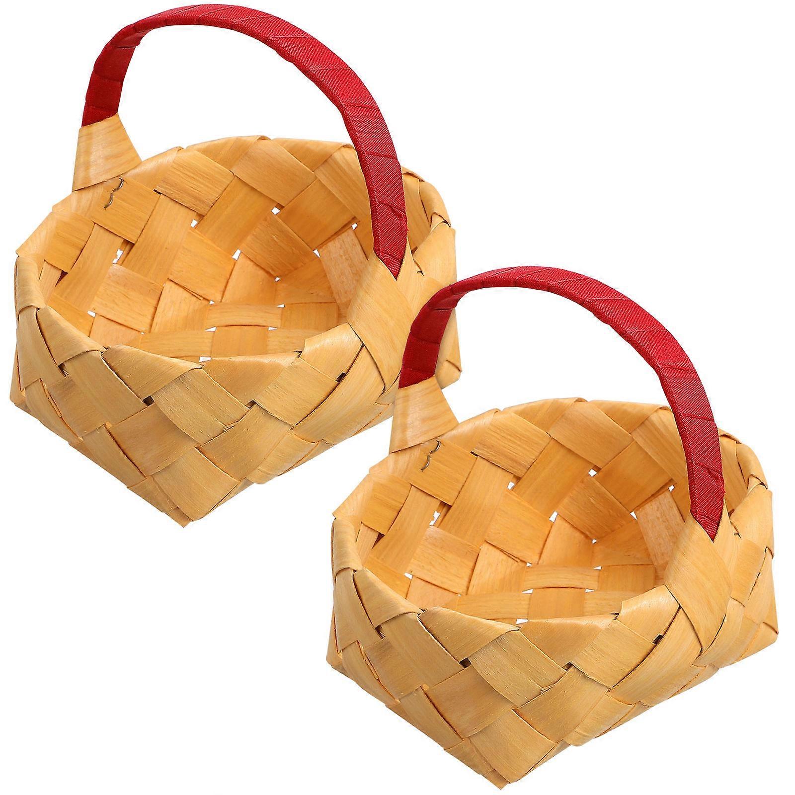 Handheld Wooden Picnic Baskets 2pcs Woven Storage Containers with Flexible Handles for Multi Purpose Use in Weddings, Fruit & Flower Display