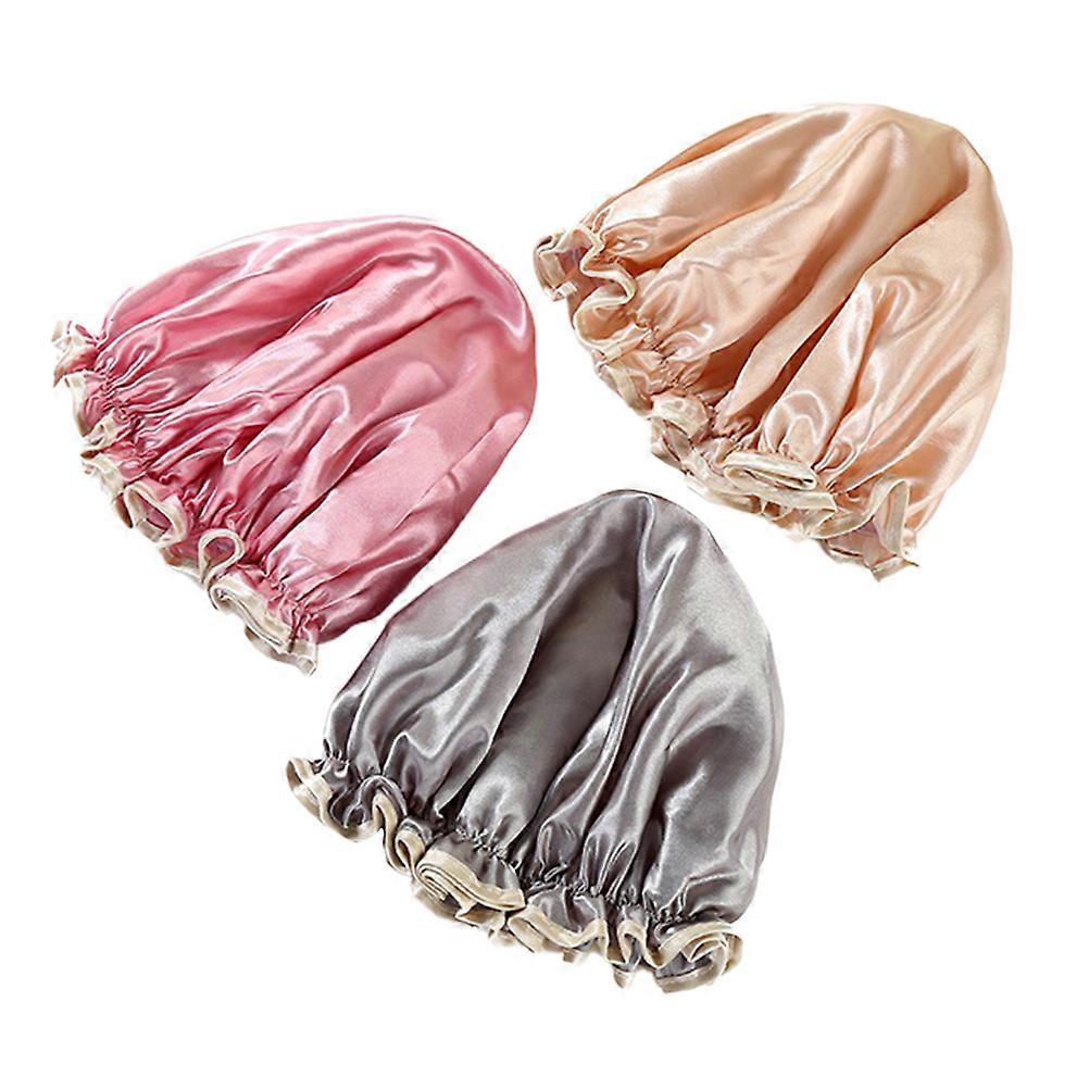 قبعة دش مقاومة للماء غطاء حمام للشعر سميك الاستحمام للبالغين رمادي 27x11 سم 3 قطع