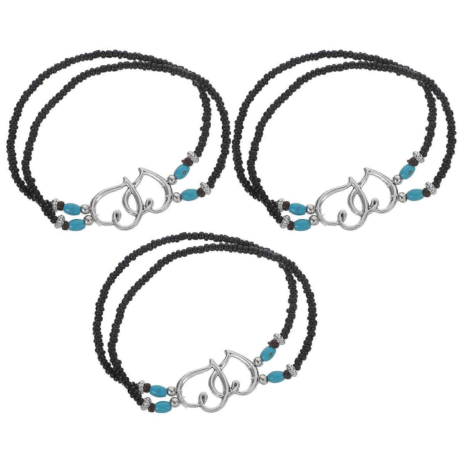 Bohemian Double Heart Anklet Set Lightweight Layered Foot Chain Jewelry for Women, Durable Design for Summer & Beach Wear
