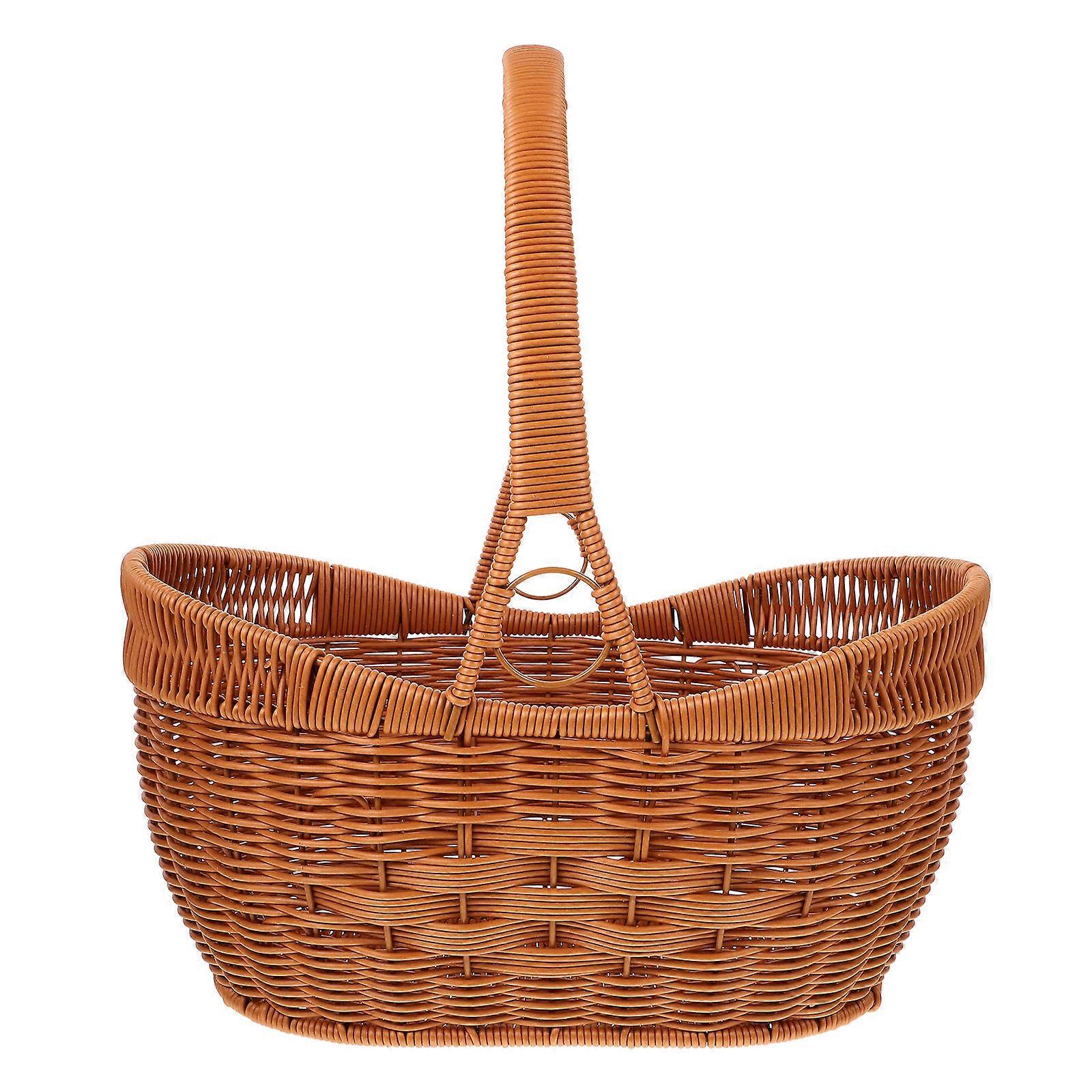 Woven Picnic Fruit Basket Reusable Picnic Baskets Shape General Users Light Brown Mushroom Picking 1Pack