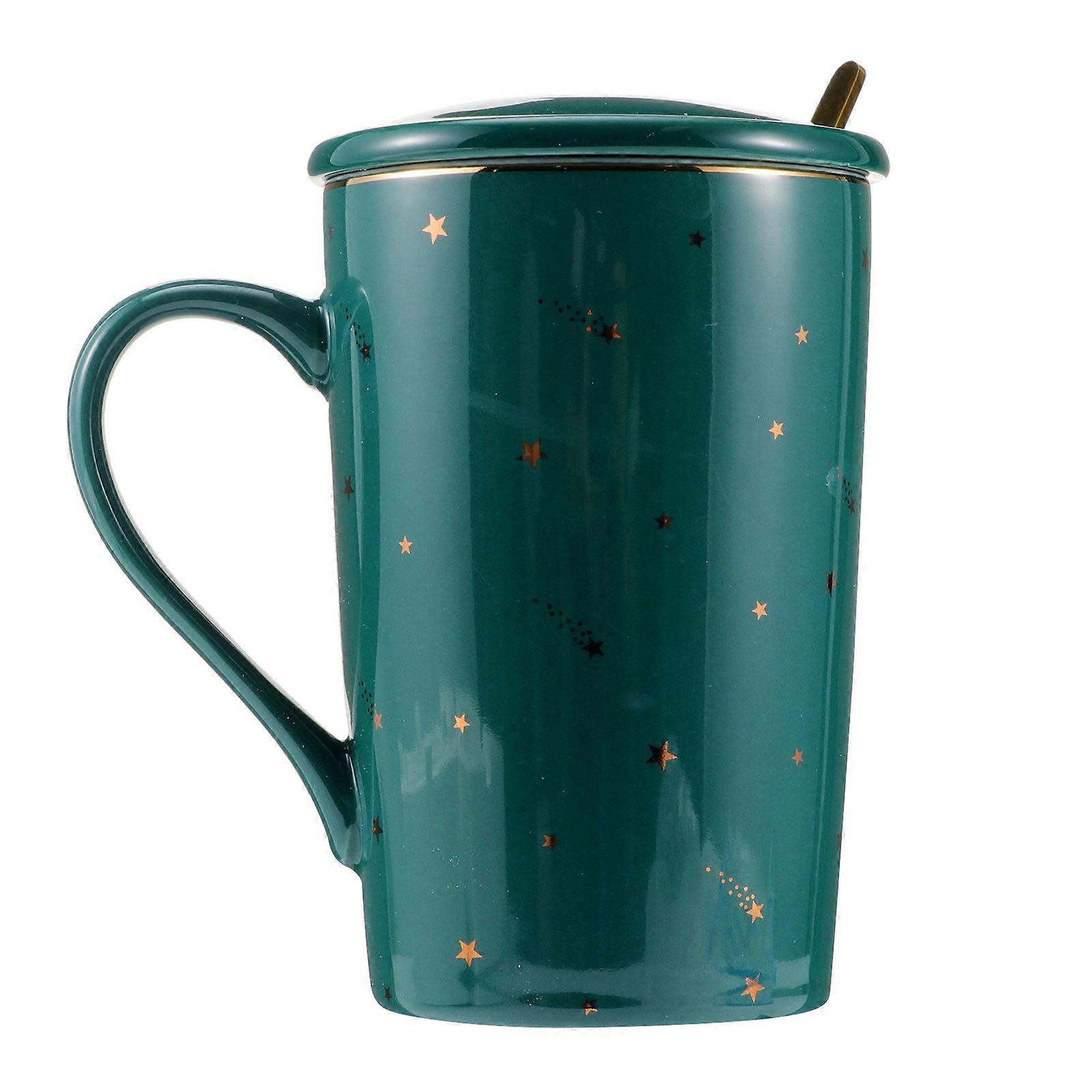 Coffee Mug With Lid And Spoon For Family Friends Home Restaurant Hotel Parties 1 Set