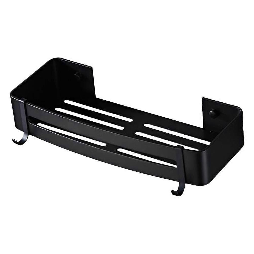 Bathroom Accessories Organizer Rack Shelf With Hooks Dust Proof 32.5x12.5cm Black Matte 1Pack