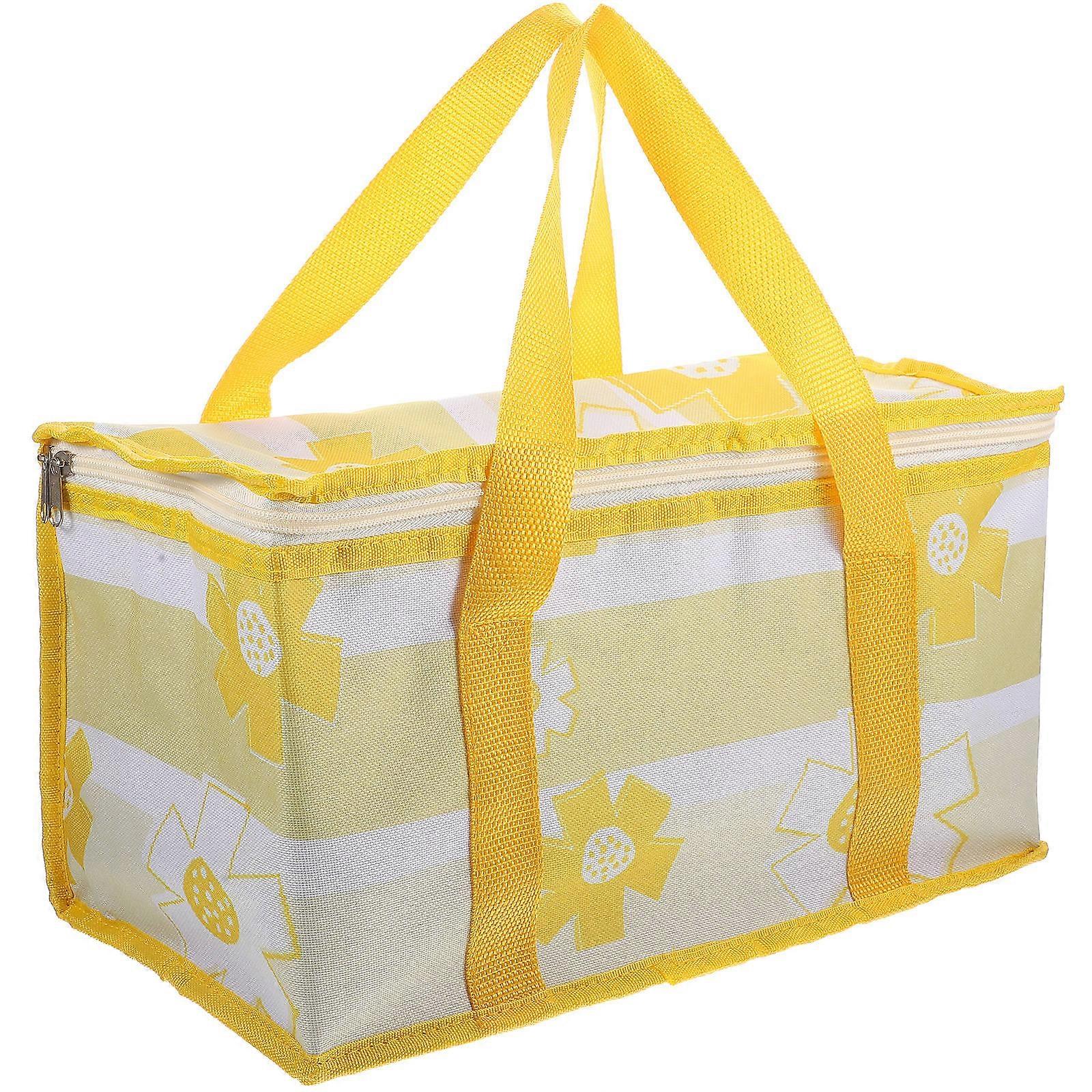 Picnic Basket Insulation Bento Carrier Bag Rectangular Easy to Carry White 600D Polyester 1Pcs