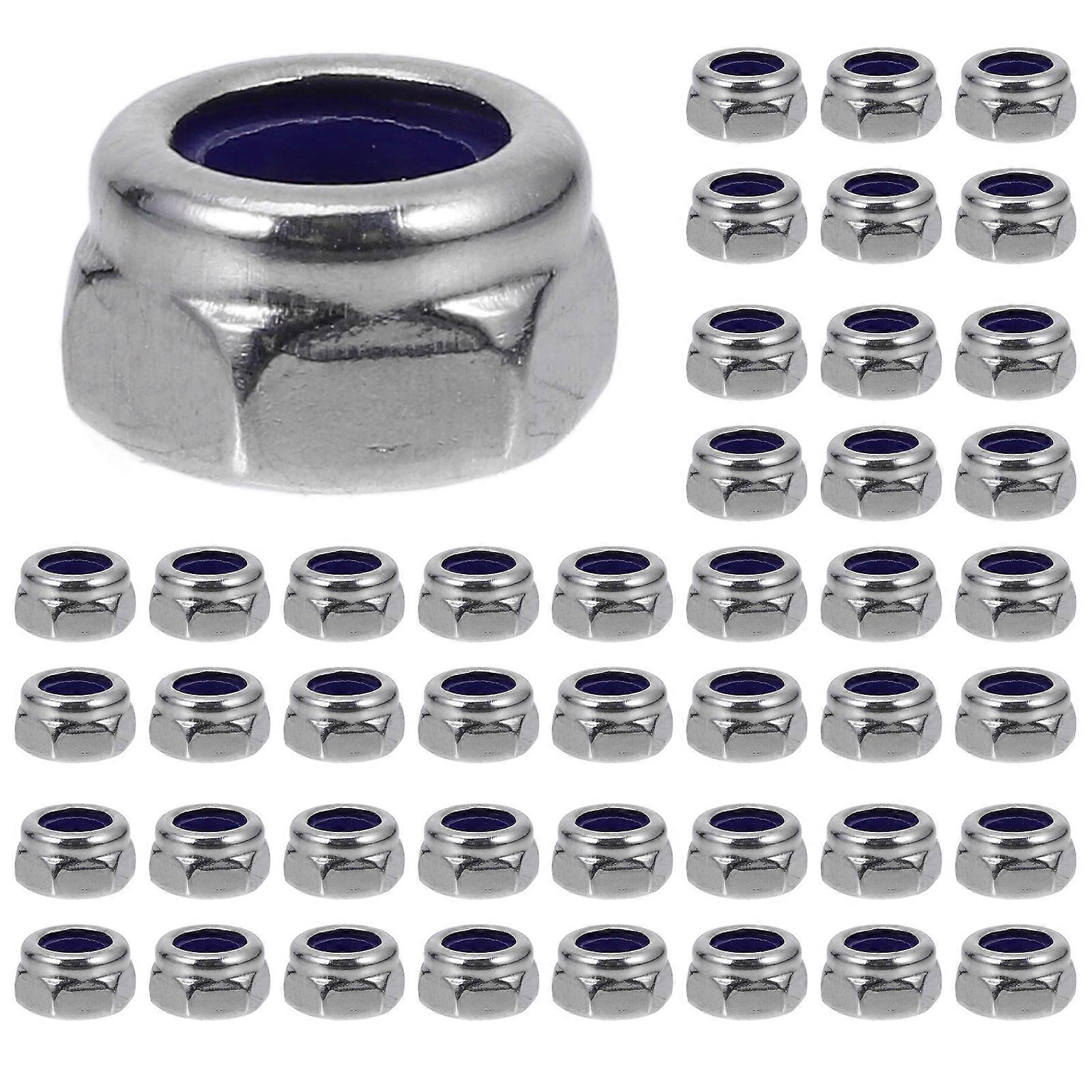 Stainless Nuts Hexagonal Fastening Mechanical Equipment Silver 0.80X0.80X0.50cm Anti-Loosening 100Pcs
