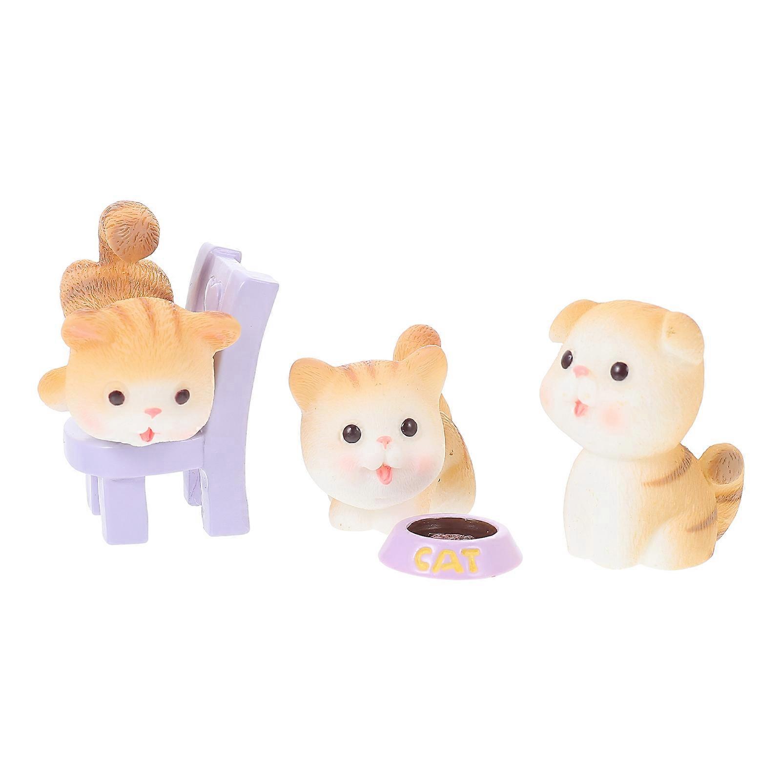 Cat Mini Figures Kitten Craft Statues Chair Shape Garden Decorations Indoor Use Resin 1Set