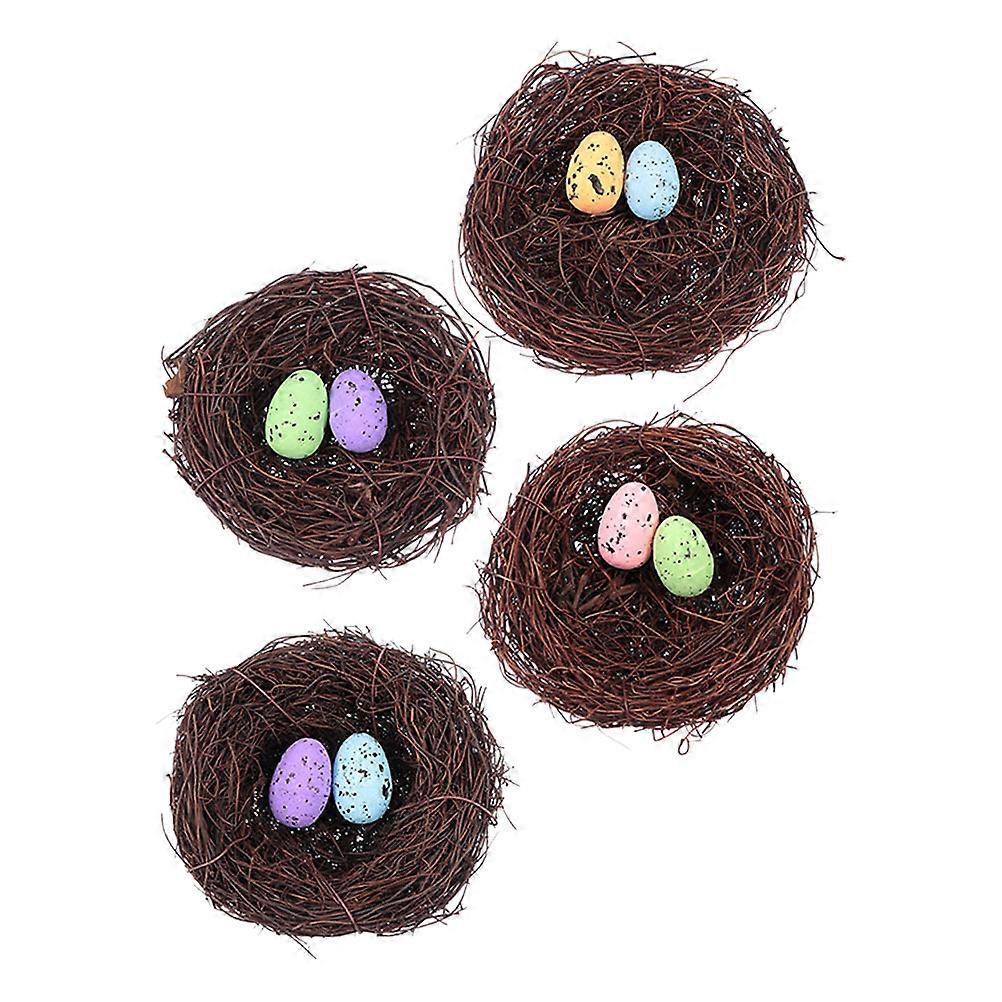 Birds Nest Crafts Easter Ornaments Woven Rattan Natural Color Decorative Birds Nest Egg Shape 4 Sets