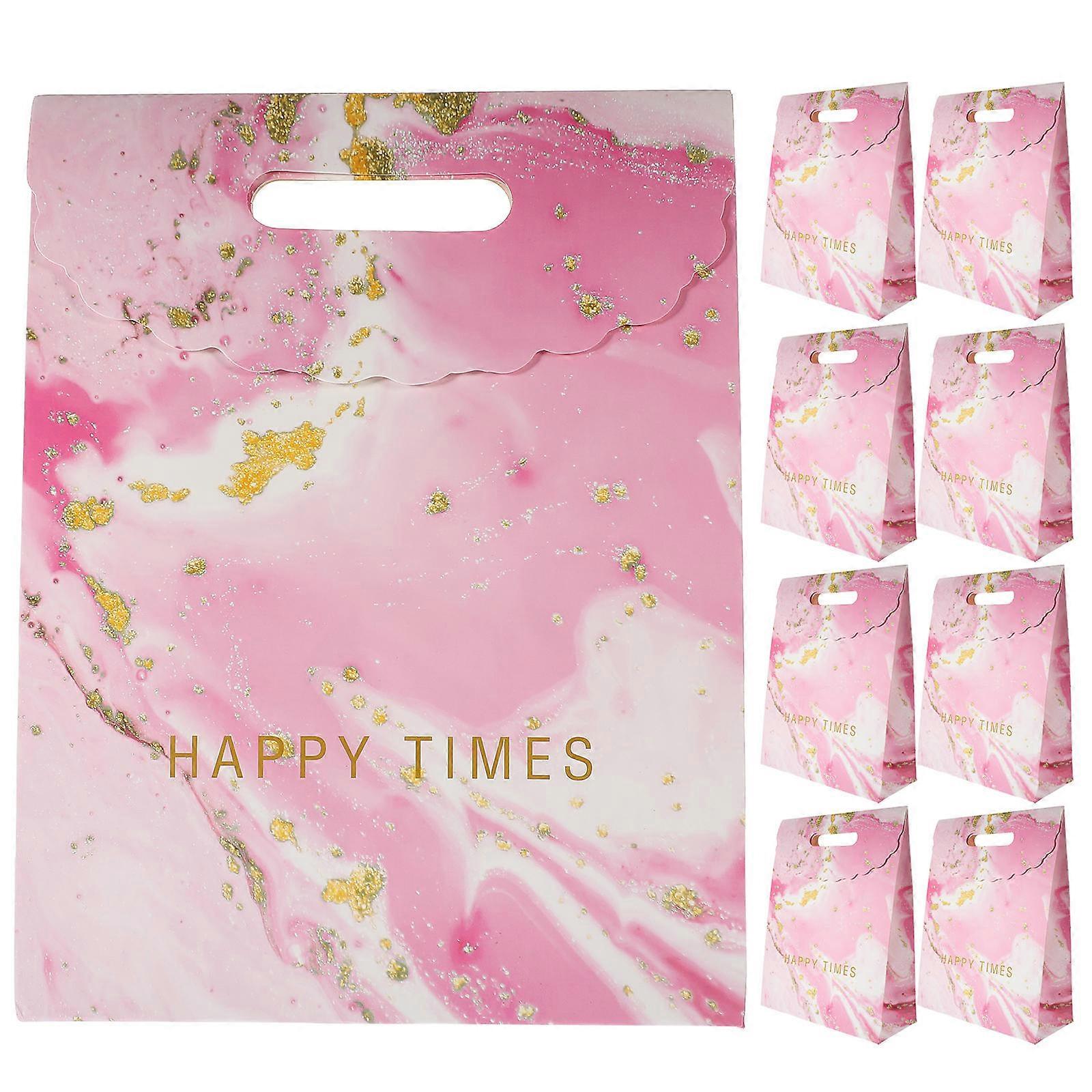 Colored Paper Bags Handheld For Festivals Storage Holder Design Rectangular Pink 31.40X24.20X10.50CM 10Pcs