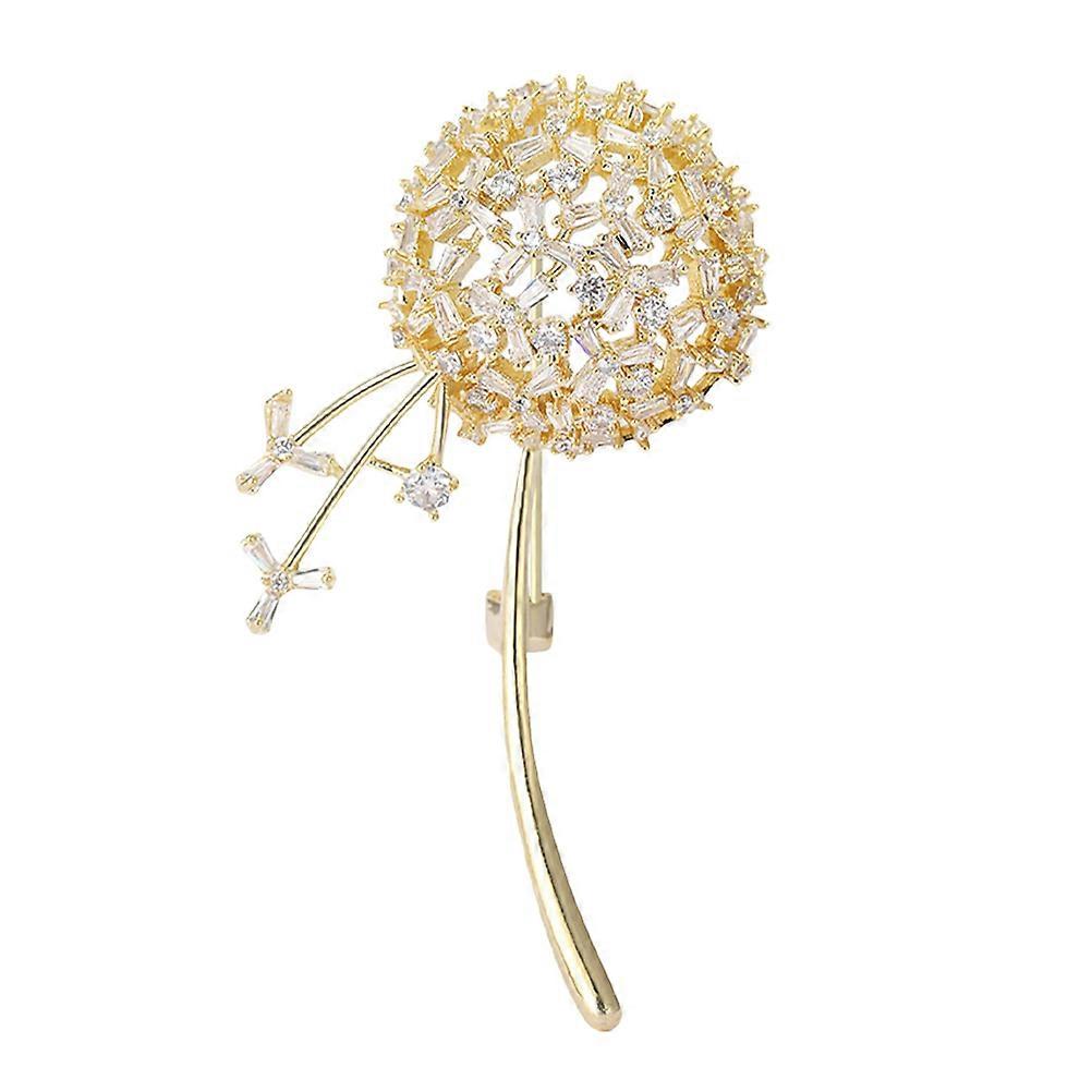 Elegant Dandelion Brooch Pin with Zirconia Accents – Decorative Lapel Pin for Jackets, Sweaters, and Cardigans – Unique Floral Design for Fashion