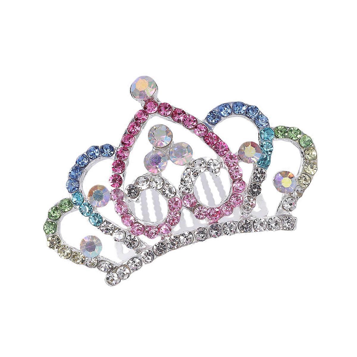 Couronne pour enfants Diadème Coiffe Cristal Couronne Peigne Filles Pageants Couvre-chef Décor Coloré 7x4.5x5.5cm 1Pack