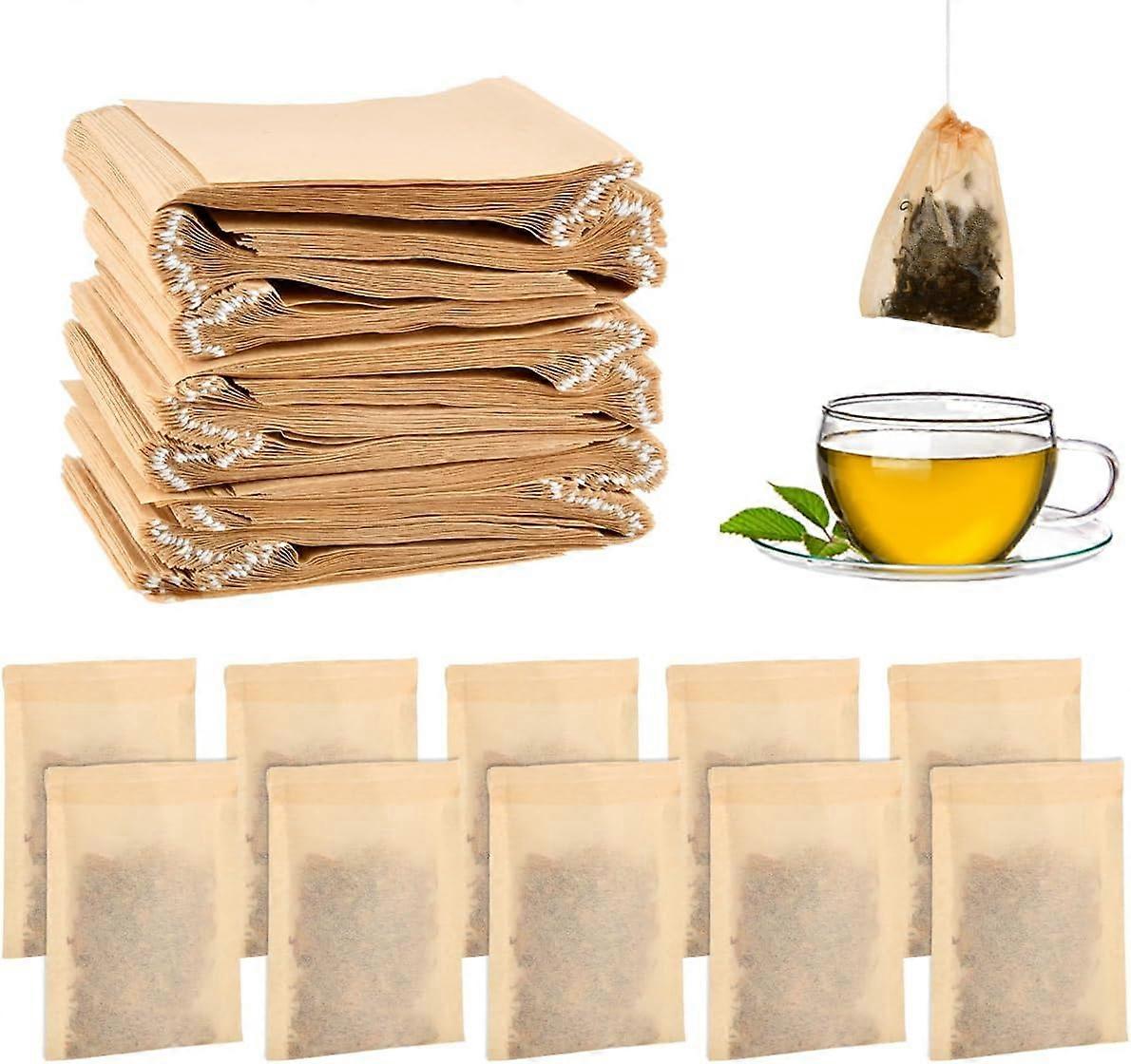 300PCS Disposable Tea Bags Refillable Unbleached Paper Tea Filter Bags 8x6cm with Drawstring, Tea Bags Infuser Tea Filter Paper for Scented Tea, Spic