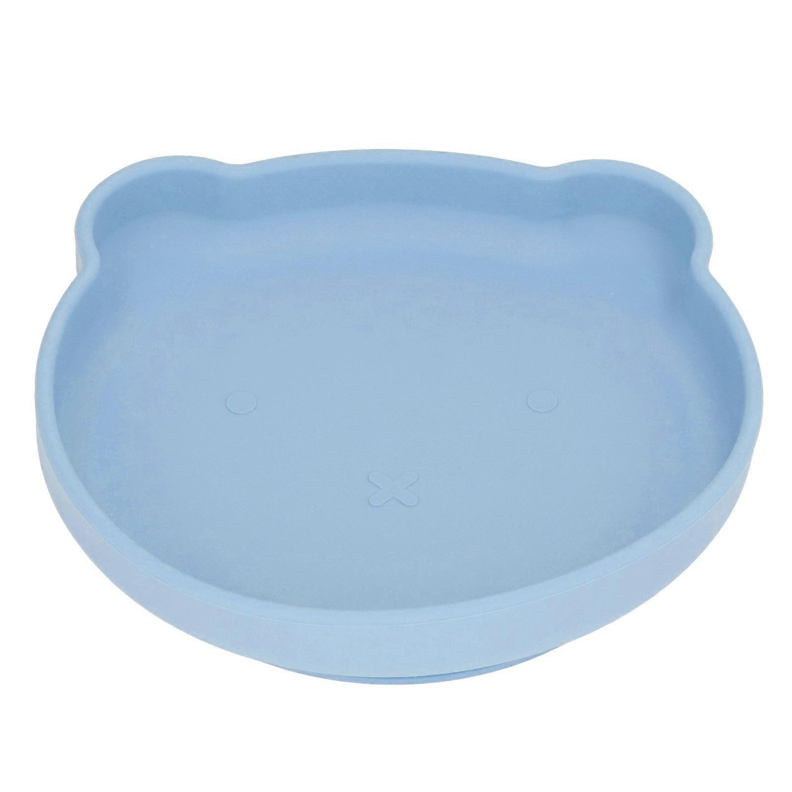 Cute Bear Shape Baby Suction Plate, Environmentally Friendly, Soft and Safe Silicone, Gray and Blue