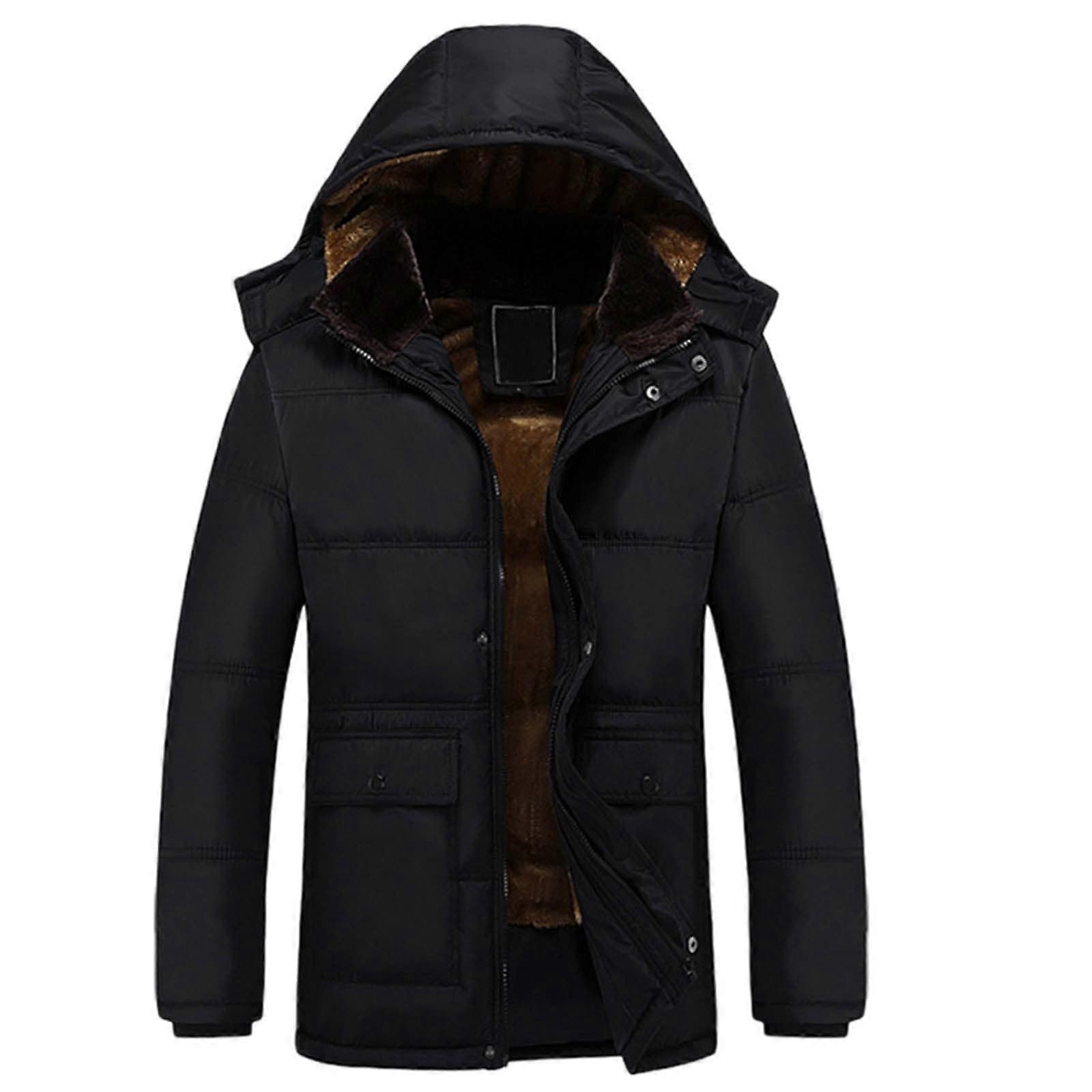 Men's Wool Winter Coat Parka Transition Jacket Black 4XL