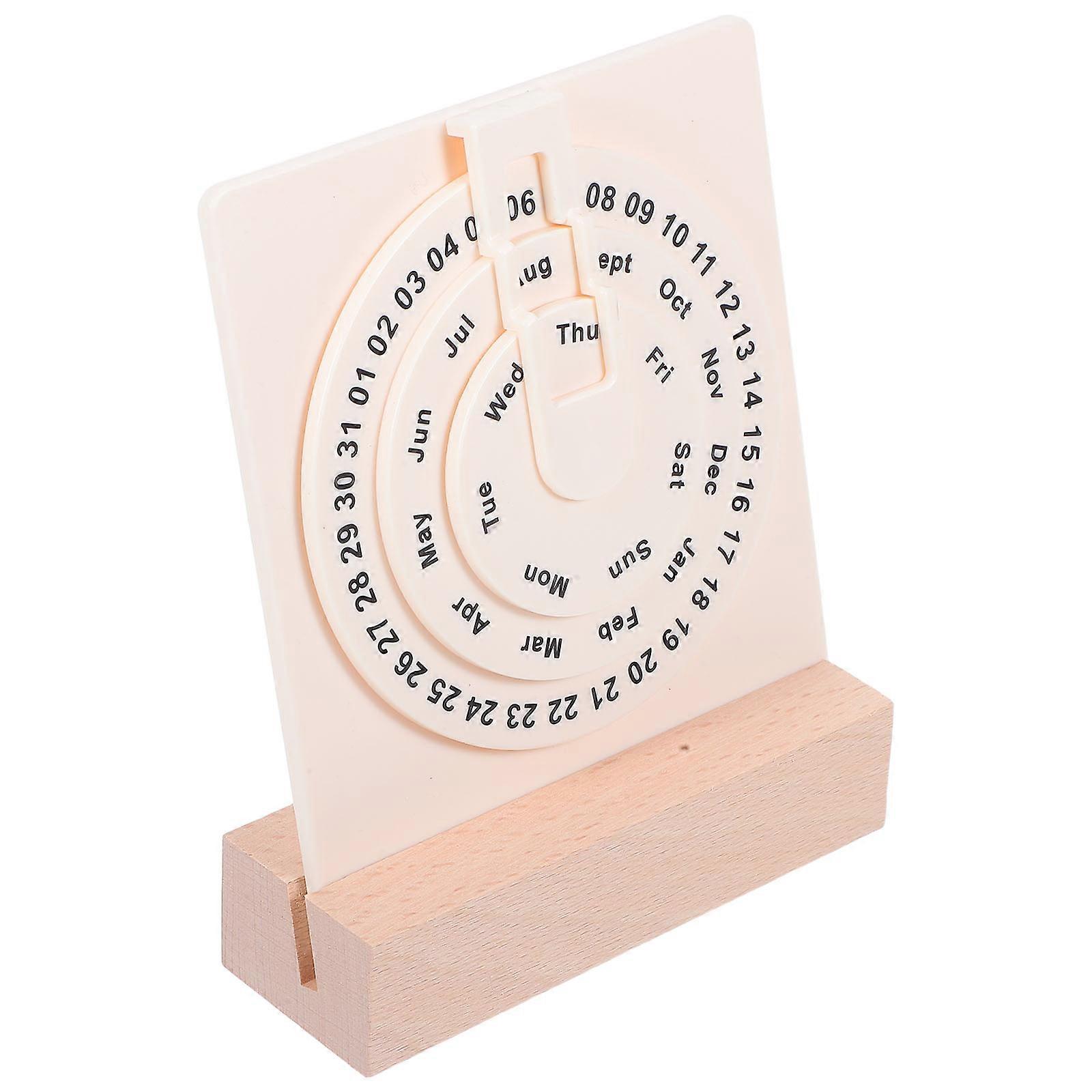 Creative Wooden Flip Calendar Wooden Flip Calendar Rotary Shape For Home Decoration And Office Use Beige 16.20X13.50X4.60CM Time Checking 1Set