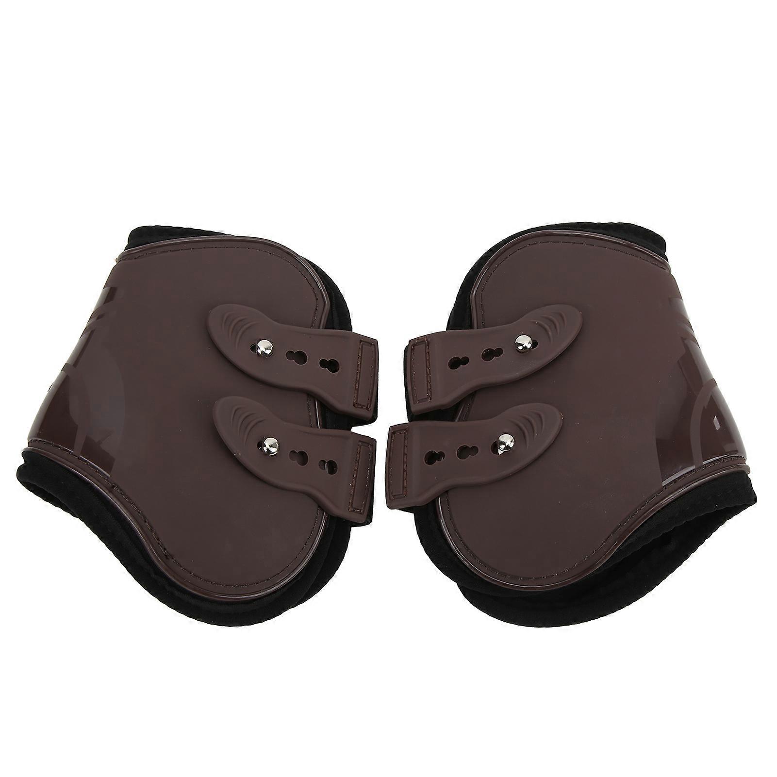 2pcs Horse Hind Leg Boots PU Shell Adjustable Neoprene Horse Leg Guard for Equestrian Show High Speed SportsBrown Hind Leg L