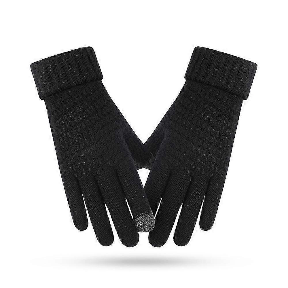 Ladies' Winter Riding Gloves - Warm Solid Color Touch Screen Thick Knitted Design
