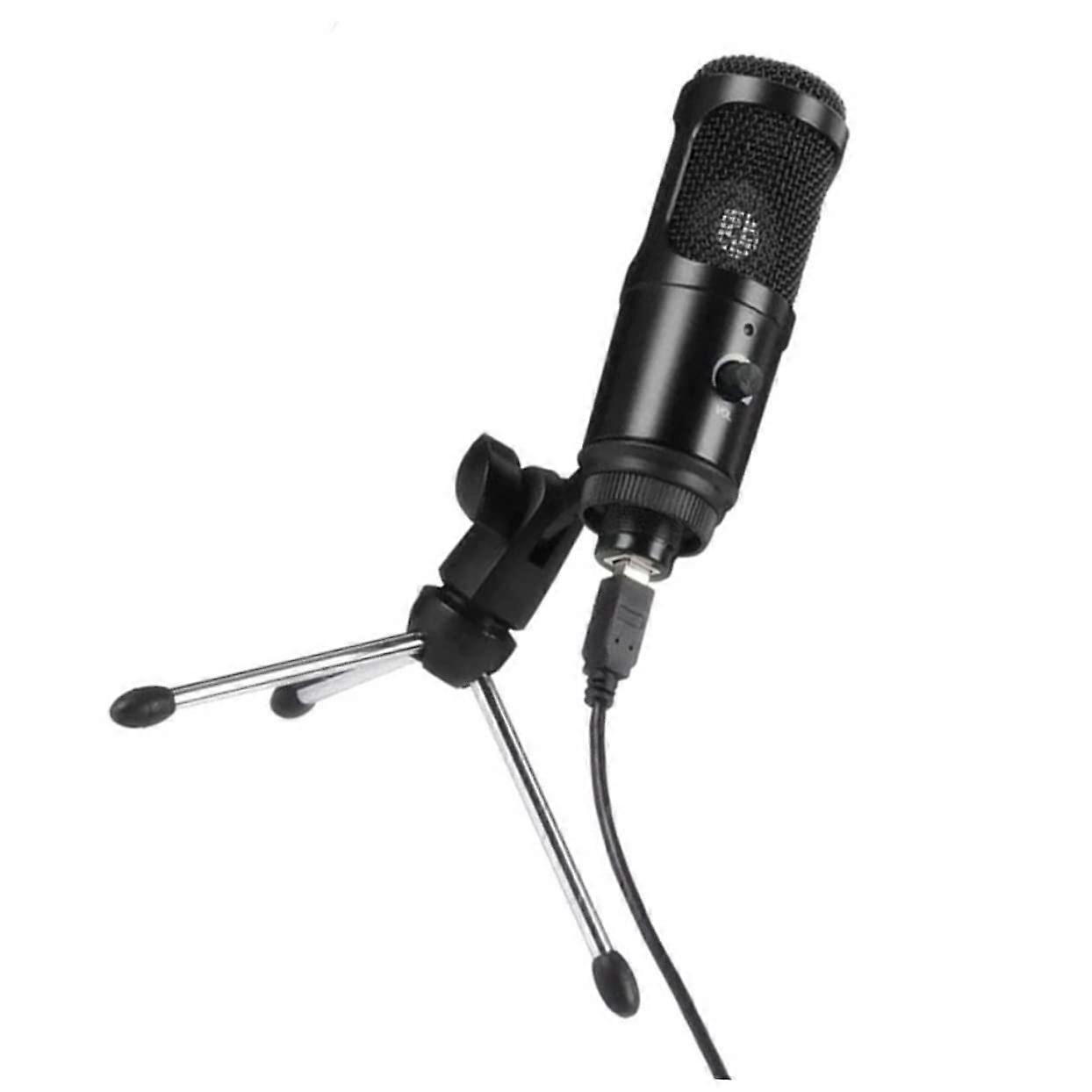 USB Condenser Microphone for Computer Recording with Table Tripod for Gaming, Video Chat, and Singing, Black Color