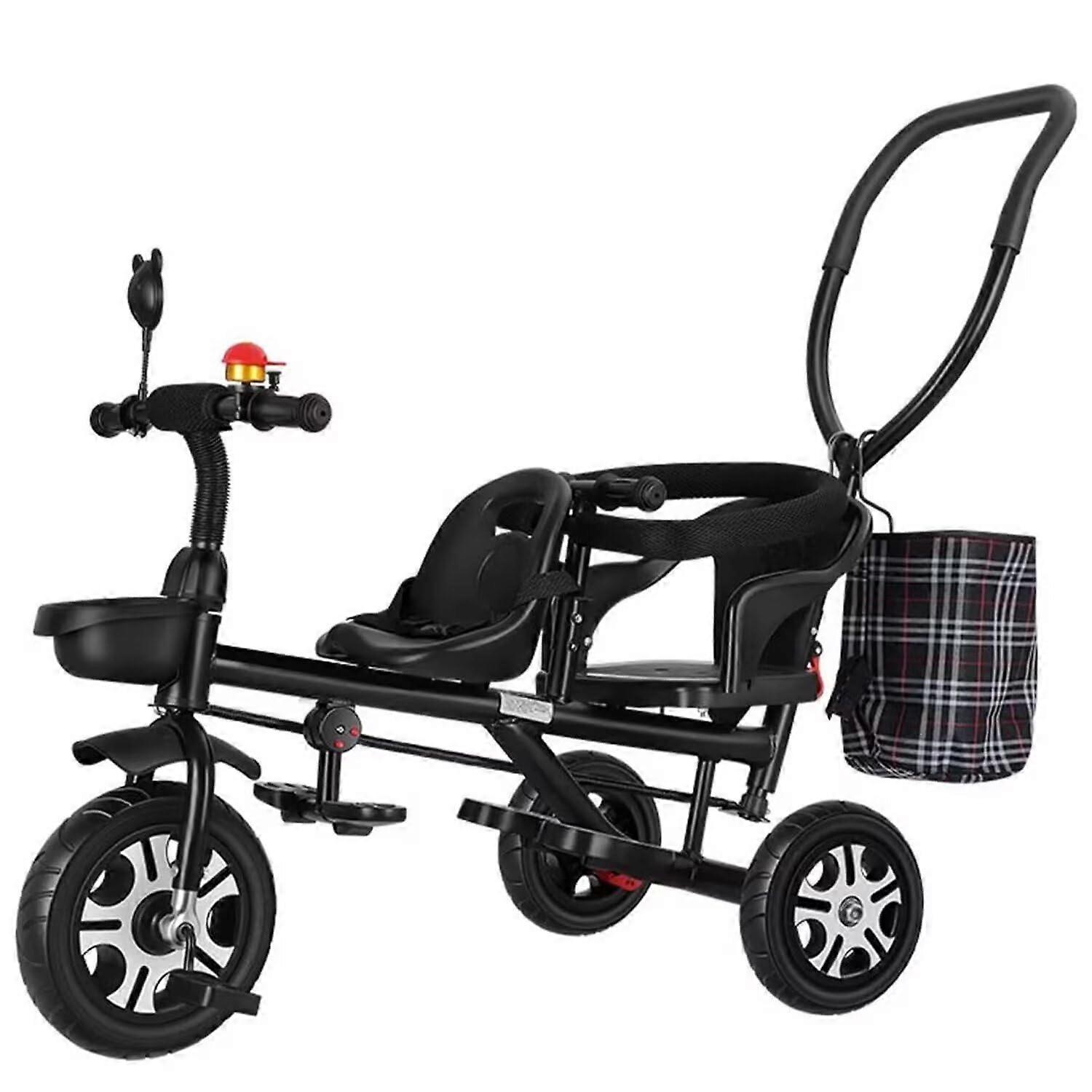 Tandem Tricycle with Two Seats, 3 Wheels, Titanium Wheels, Push Bar, Back Seat, Foot Brakes