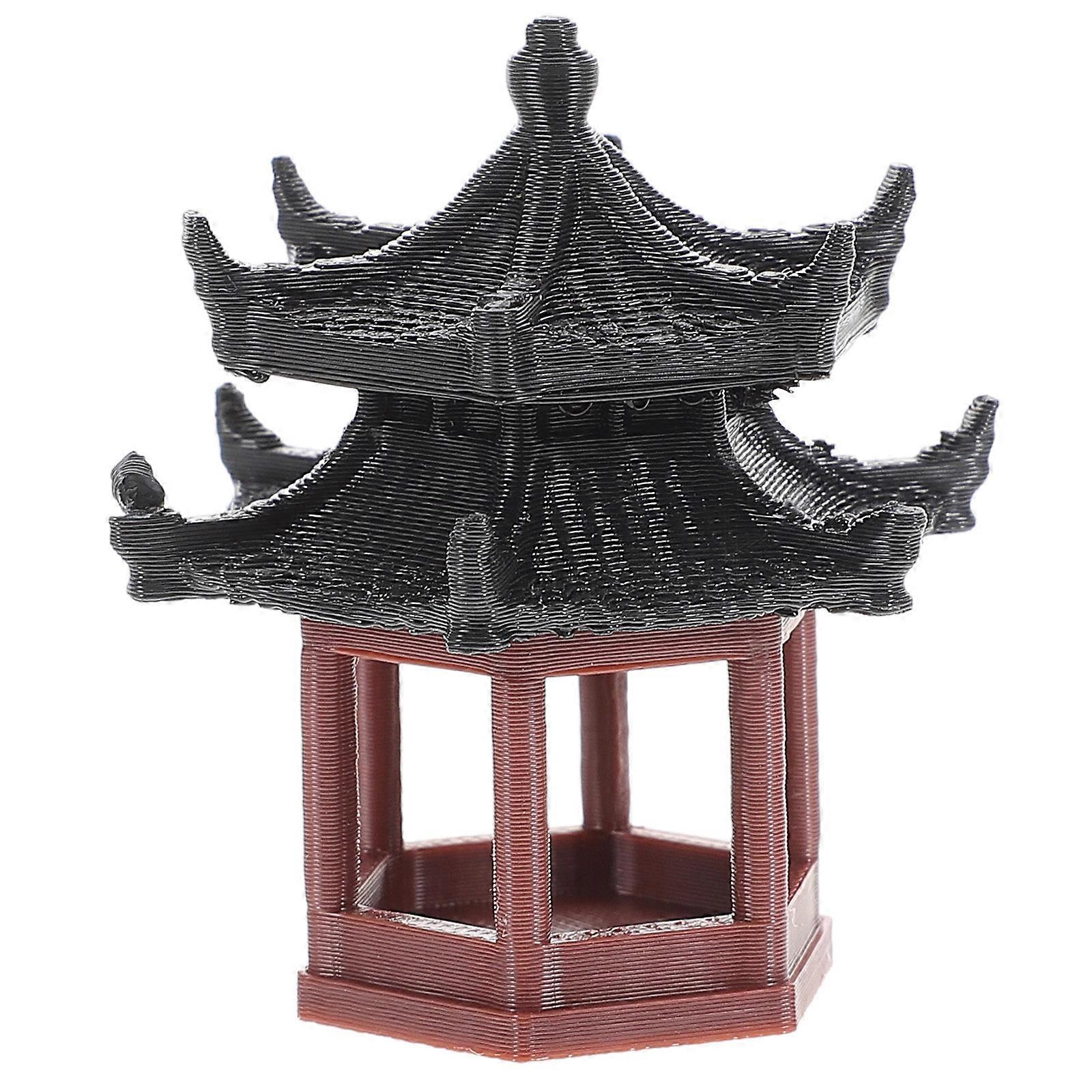 Fish Tank Ornament Miniature Chinese Temple Statue Aquarium Enthusiasts Hexagonal Pavilion 5.00X4.50X4.50CM 1Pack