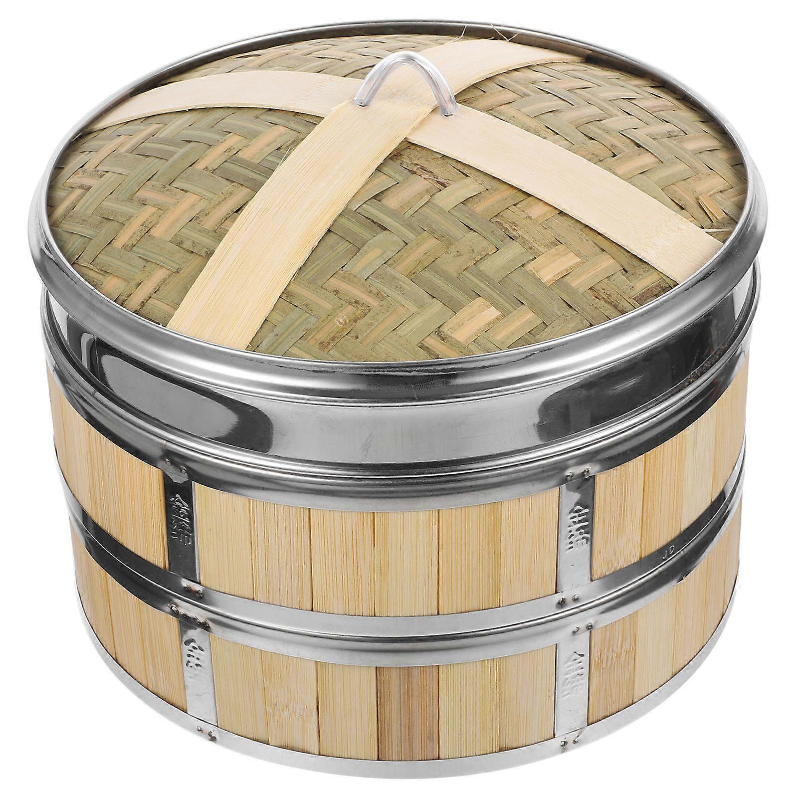 Chinese Bamboo Steamer High Temperature Resistance Steaming Desserts and Meat Round Shape 25.5x25.5cm 1Set
