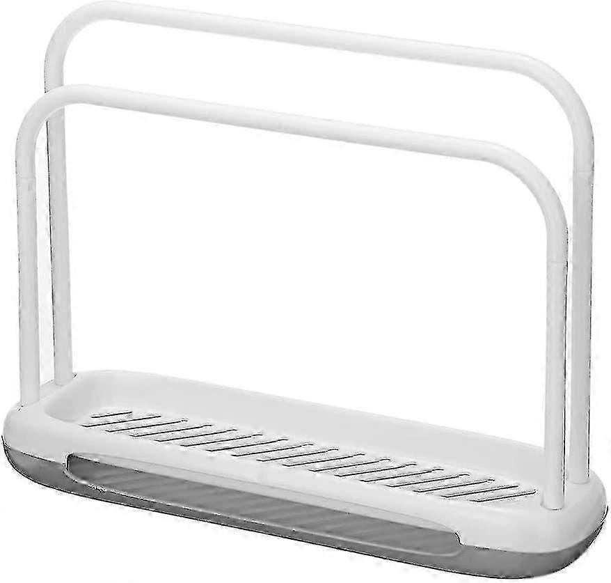 Dishcloth and sponge storage rack, quick drying, soap storage rack with bottom drip tray, suitable for home kitchen and bathroom, white