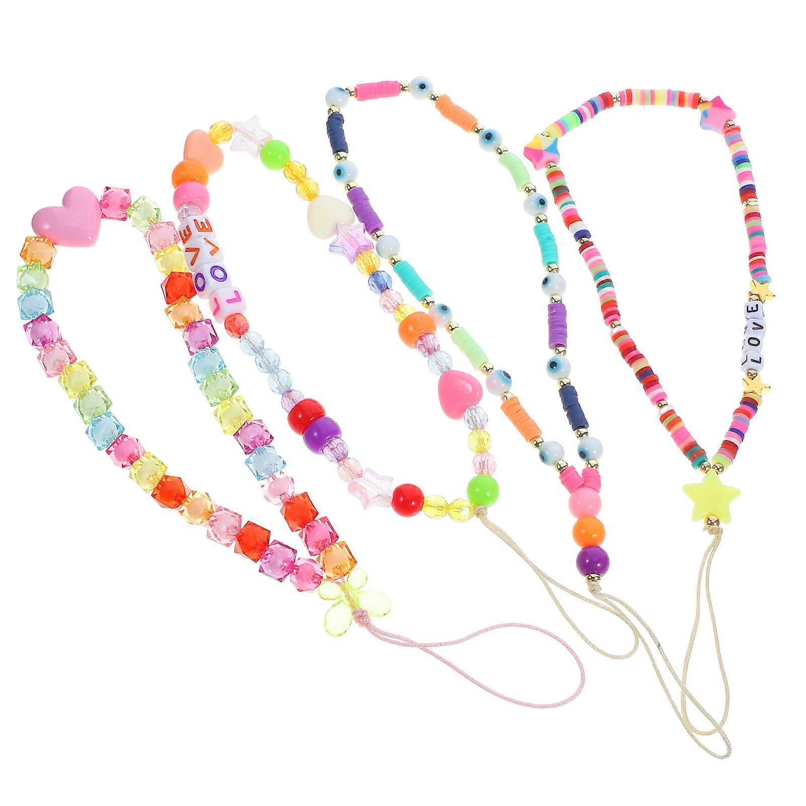 Téléphone Pendentif Fleur Décoration Perlé Téléphone Longe Sangle Déclaration de mode 4Pcs