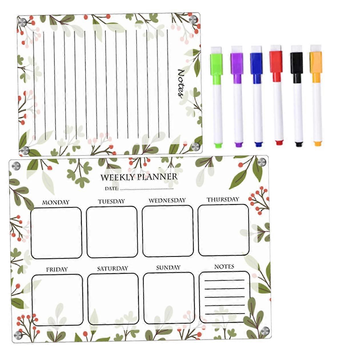 Magnetic Acrylic Planning Board with Dry Erase Markers for Refrigerator Weekly Planning and Notes, Reusable and Easy to Clean