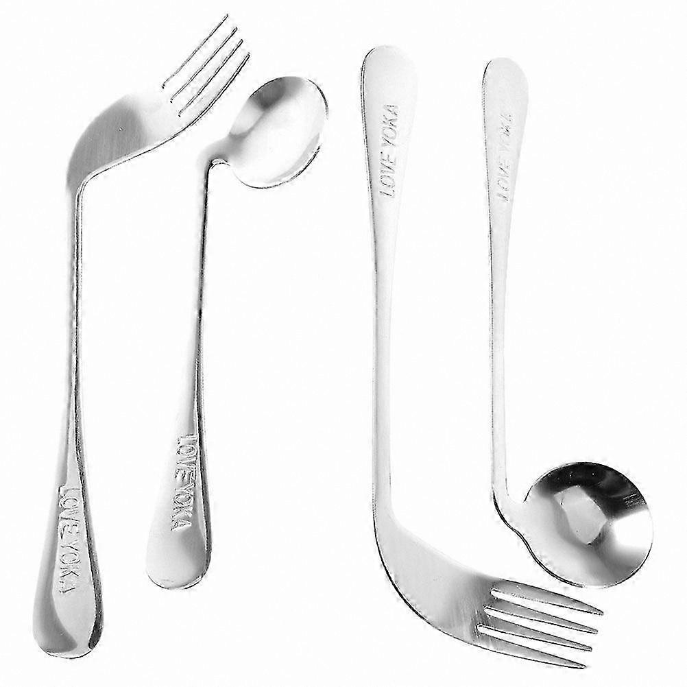 Adaptive Feeding Utensil Set - Curved Spoon and Fork for Easy Use Tableware Aids