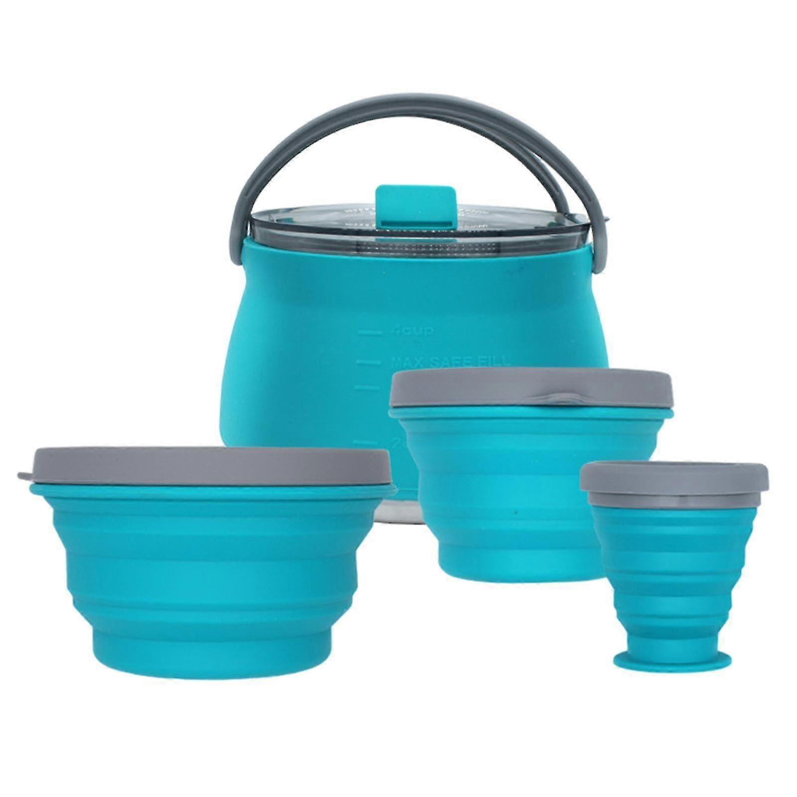 4 Pieces Folding Outdoor Cookware Camping Set Blue