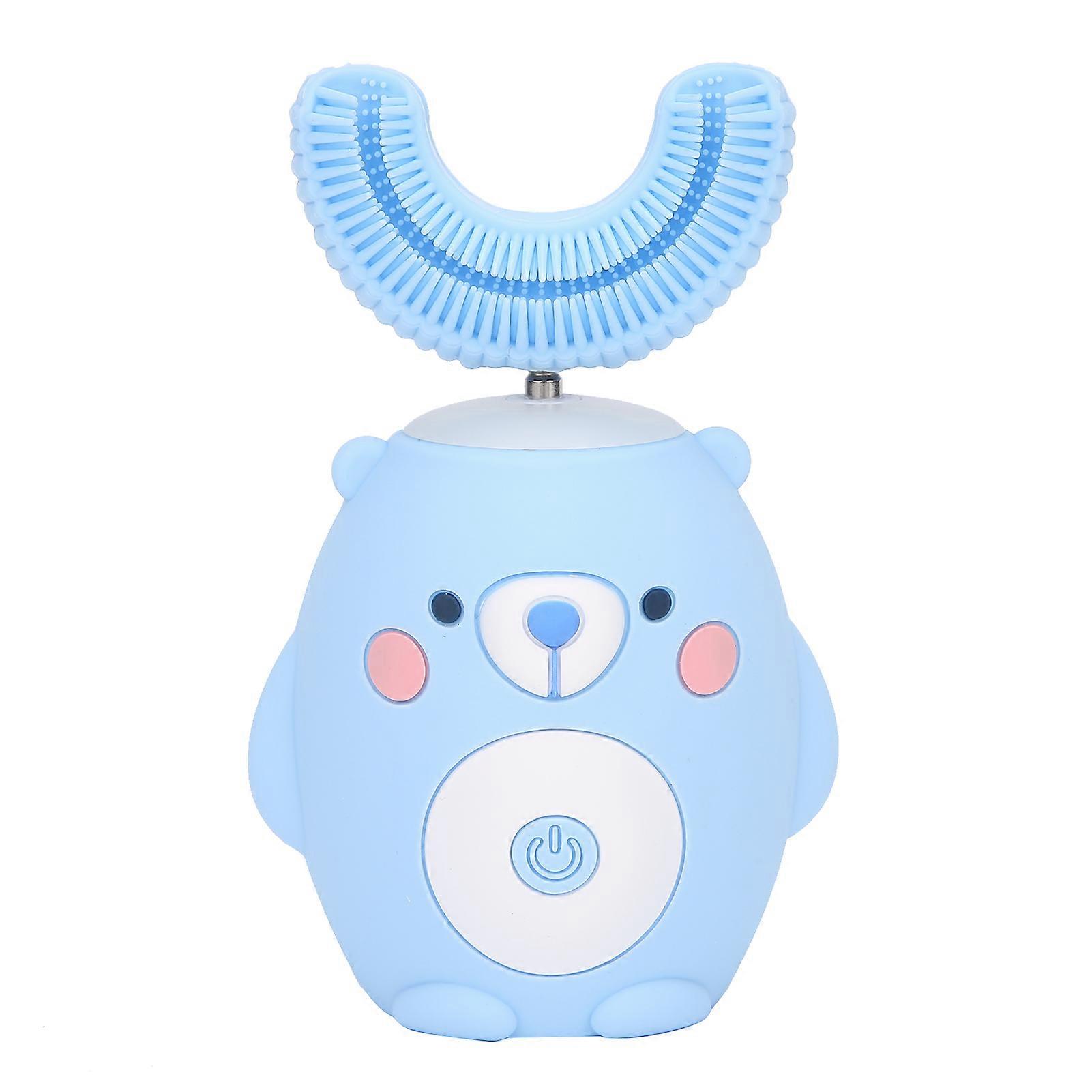 Cute Cartoon Bear Pattern U Shaped Automatic Toothbrush Electric Children Kids ToothbrushBlue
