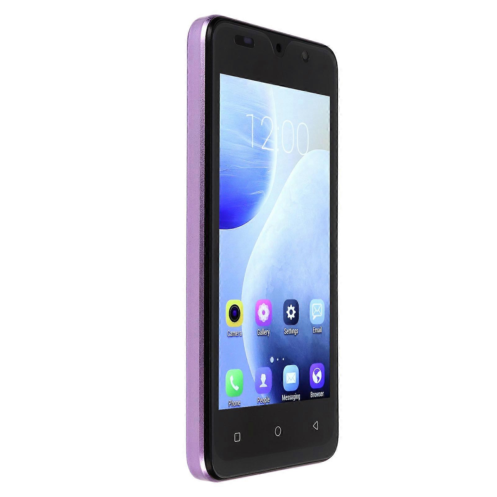 5.0in Smart Phone 2GB RAM 16GB ROM Front 2MP Rear 5MP Face Recognition Unlock Phone for Android 6 100‑240V EU Plug Purple