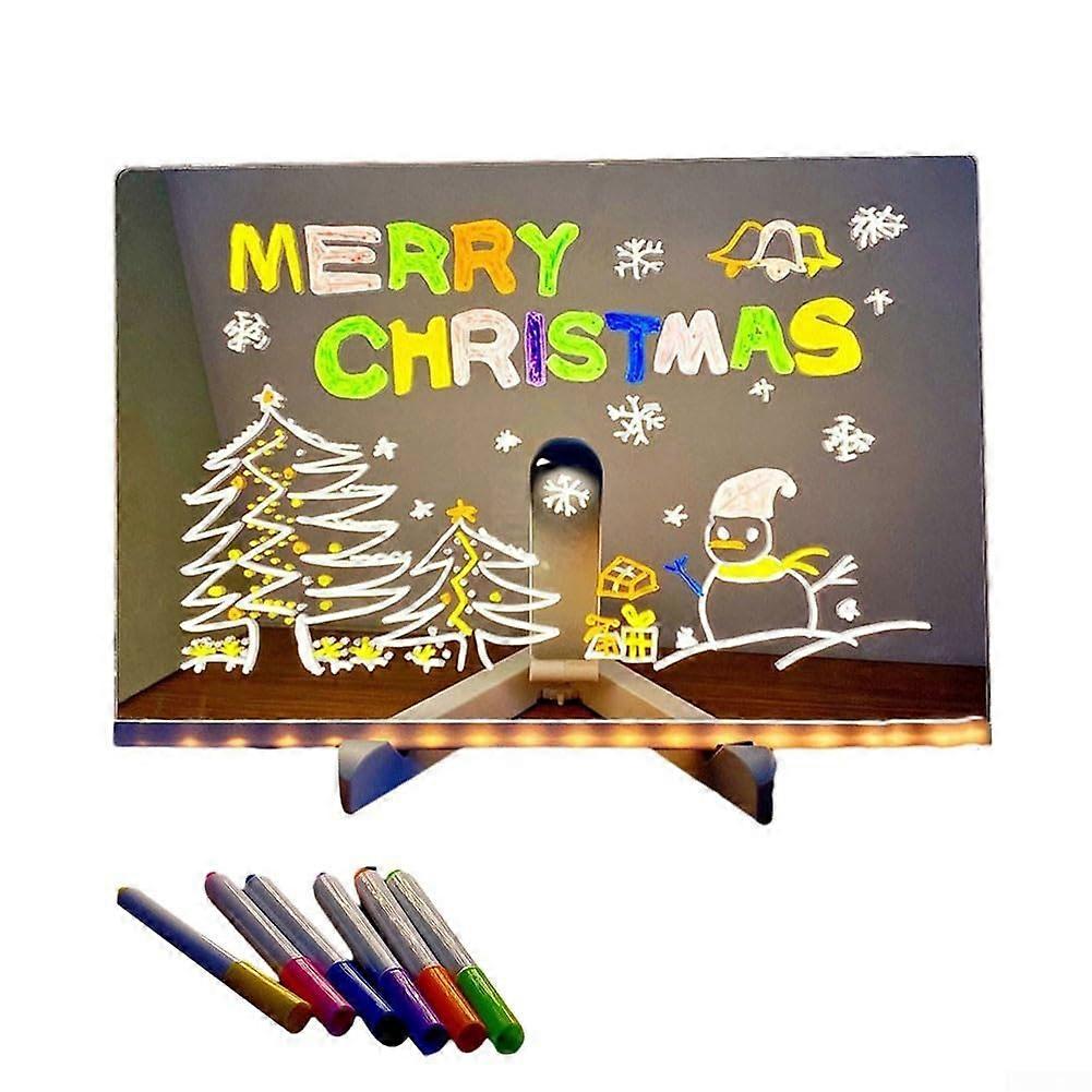 LED Drawing Board Erasable Luminous Acrylic Writing Board With 7 Color Pencils Portable Blackboard 30X20 Cm