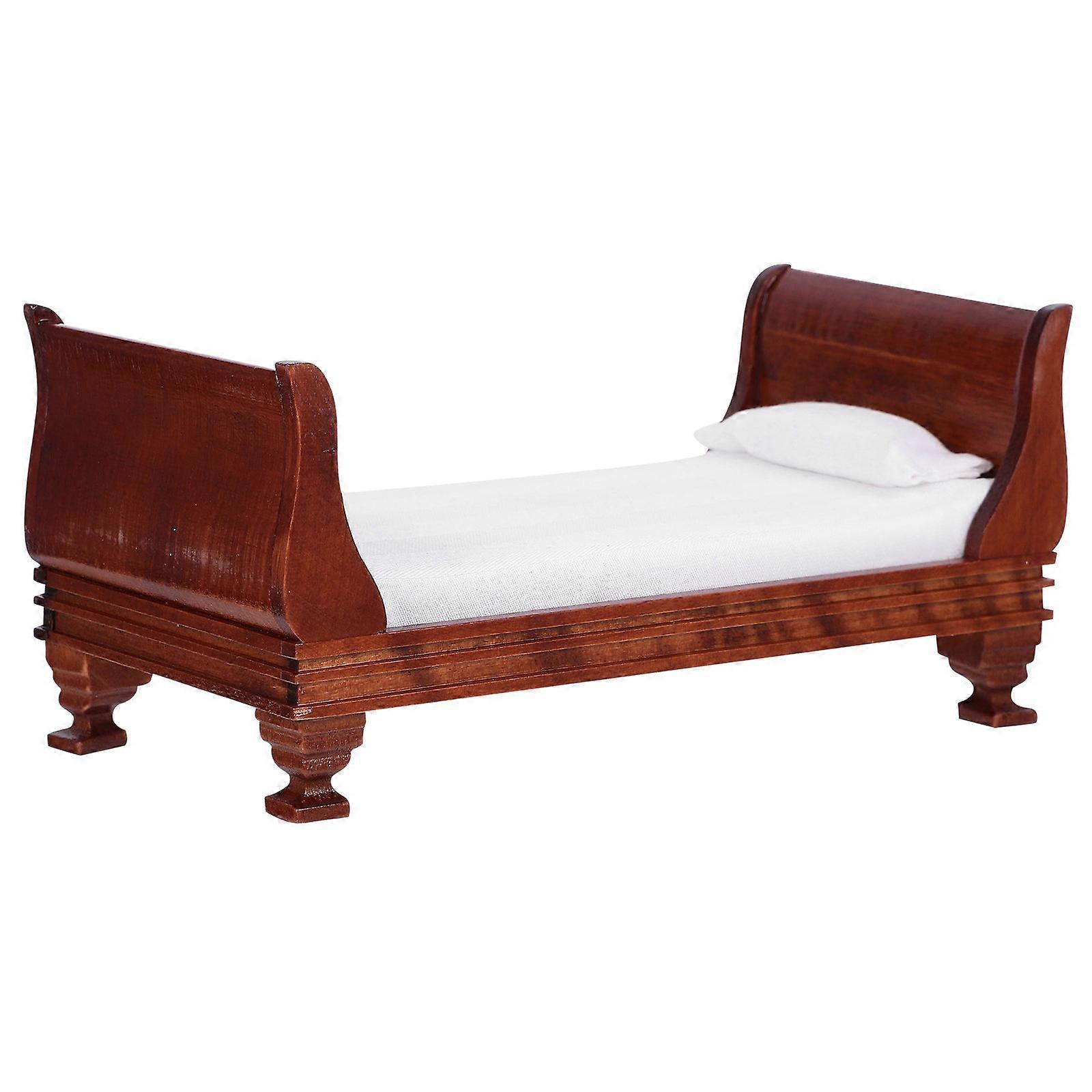 Lit de poupée miniature brun foncé avec un excellent artisanat pour la décoration Matériau synthétique 6,5 x 3,2 pouces